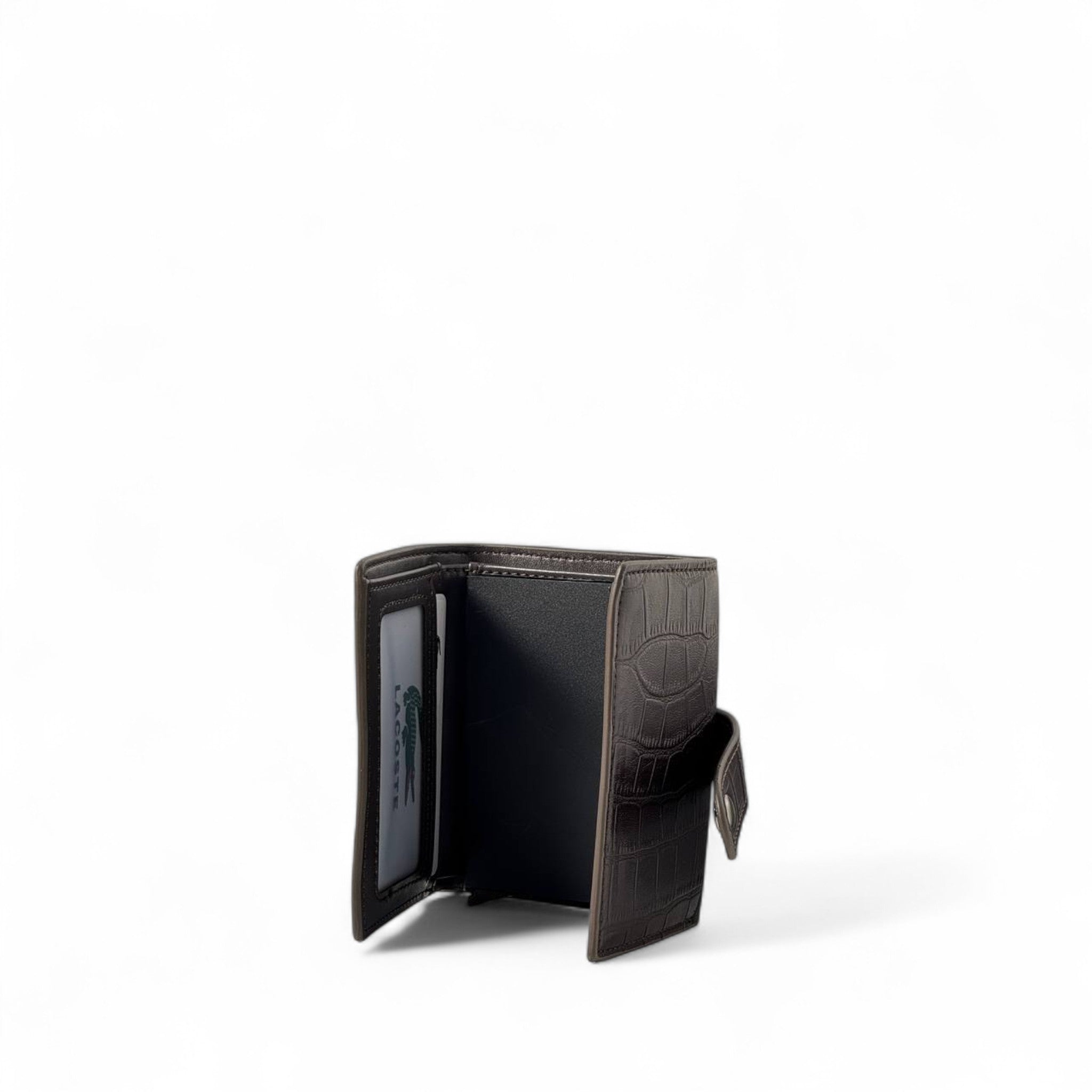 Lacoste Men's Crocodile Embossed Tri-Fold Wallet 🐊 – Dark Brown Elegance