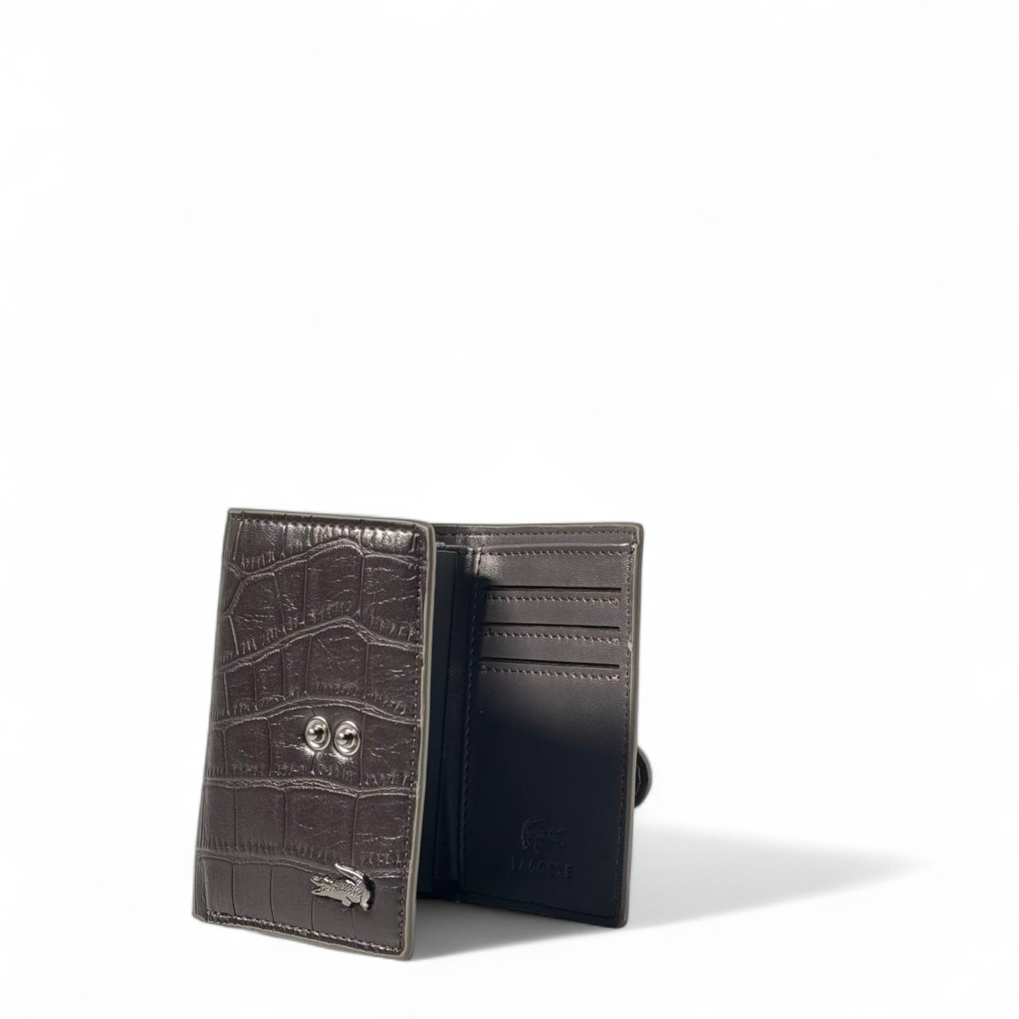 Lacoste Men's Crocodile Embossed Tri-Fold Wallet 🐊 – Dark Brown Elegance