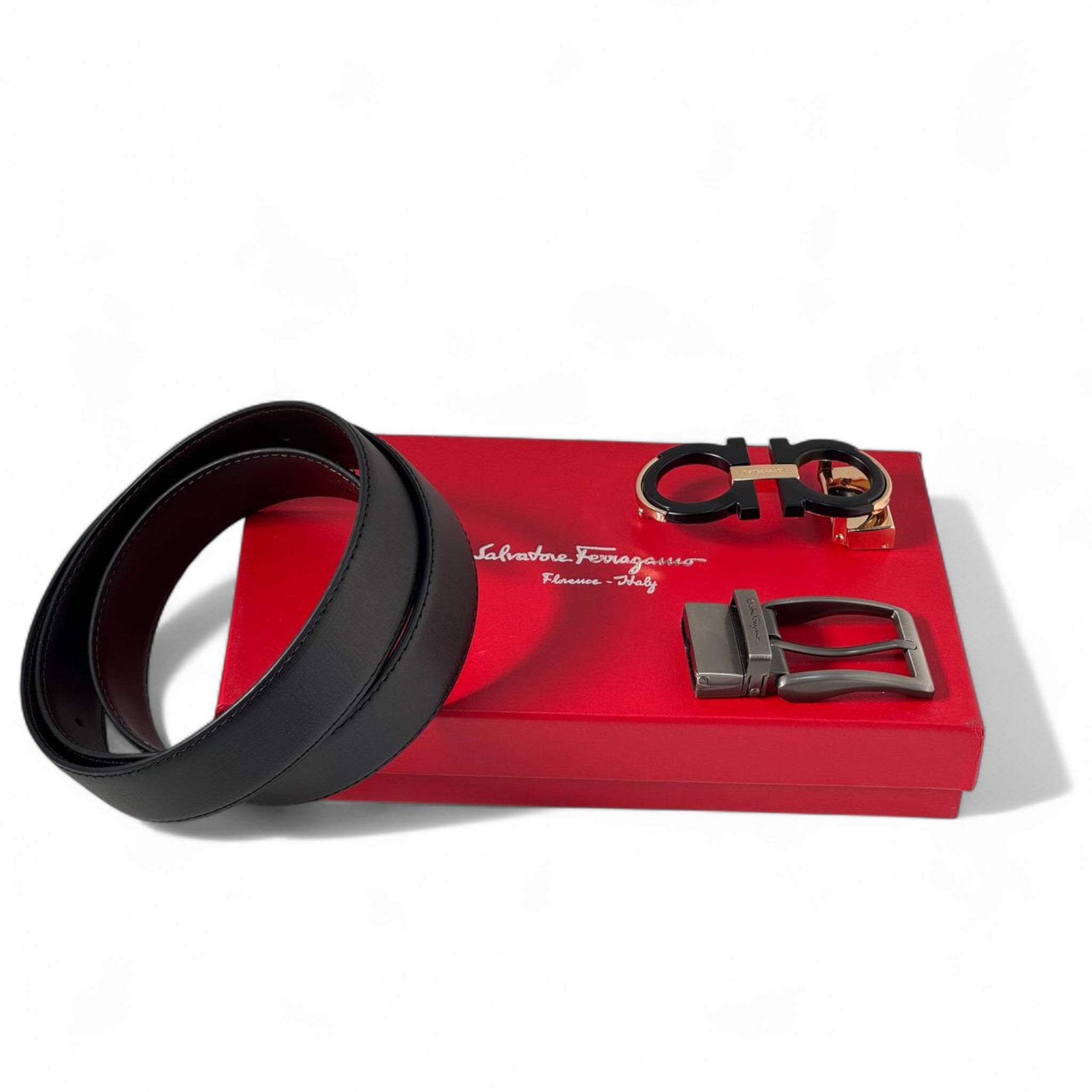 Salvatore Ferragamo Reversible Leather Belt Set 🎩✨ (2 Buckles)