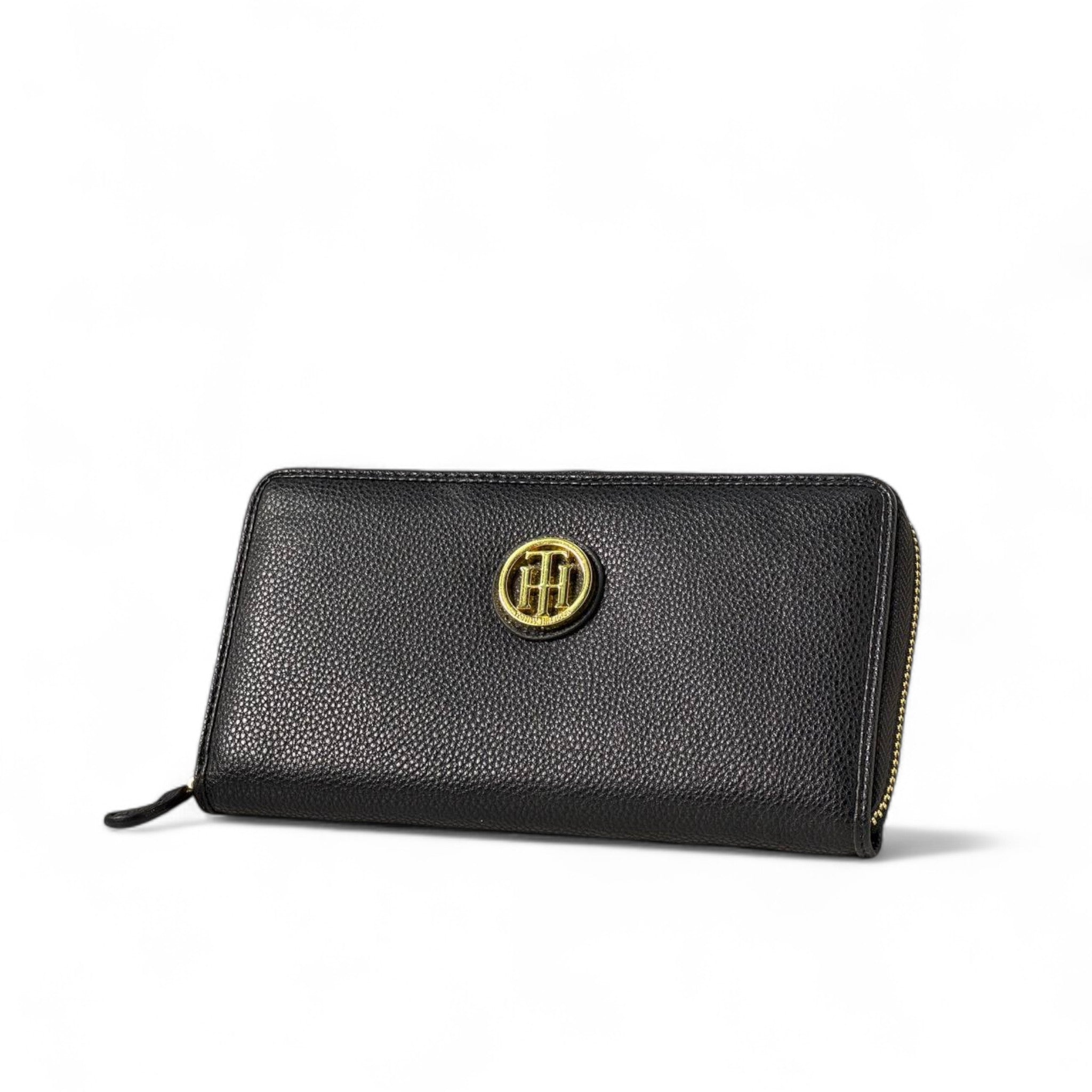 Tommy Hilfiger Black Leather Zip Wallet – Gold Logo Accent 💼✨