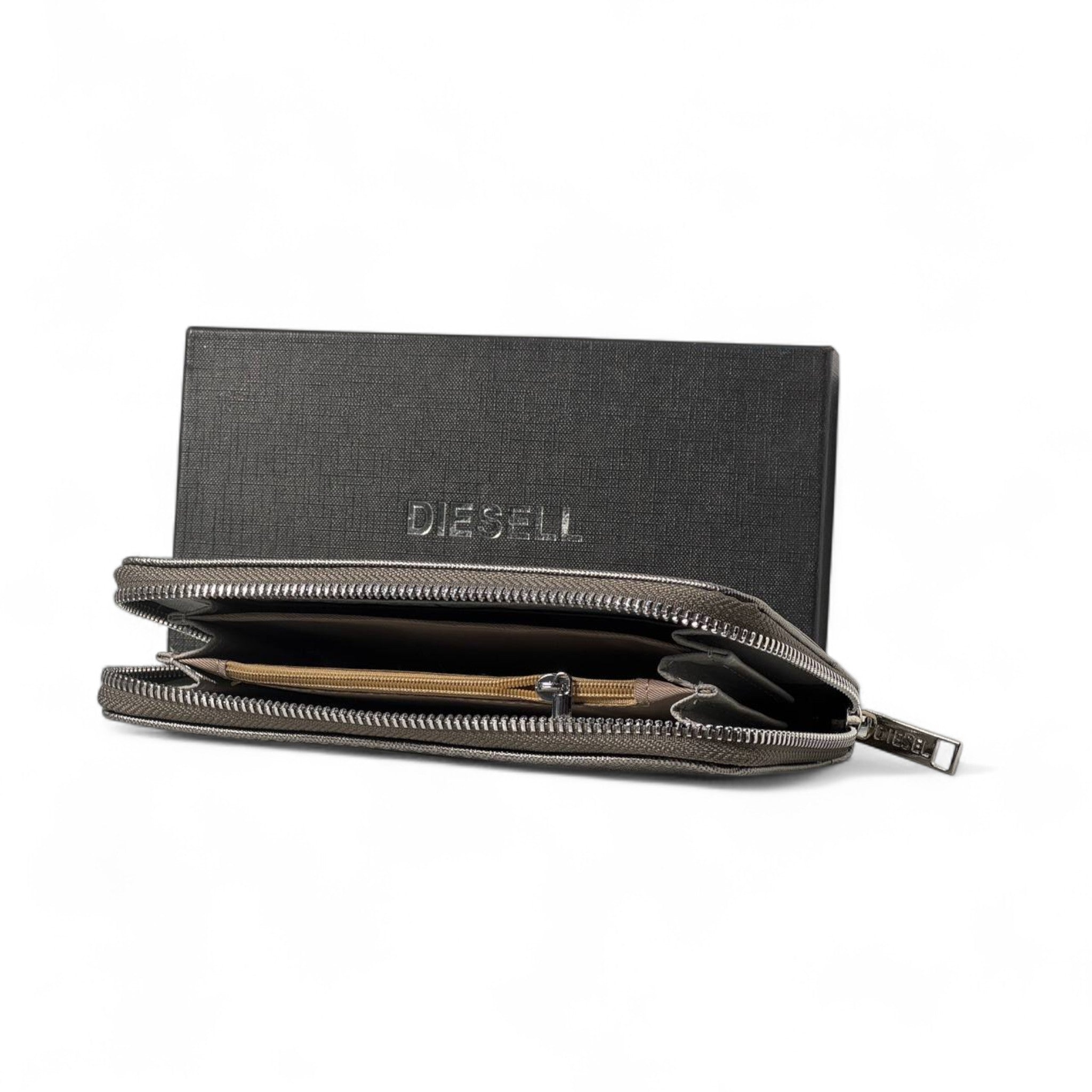 Metallic Grey Textured Zip Wallet with Sleek Emblem ✨🖤