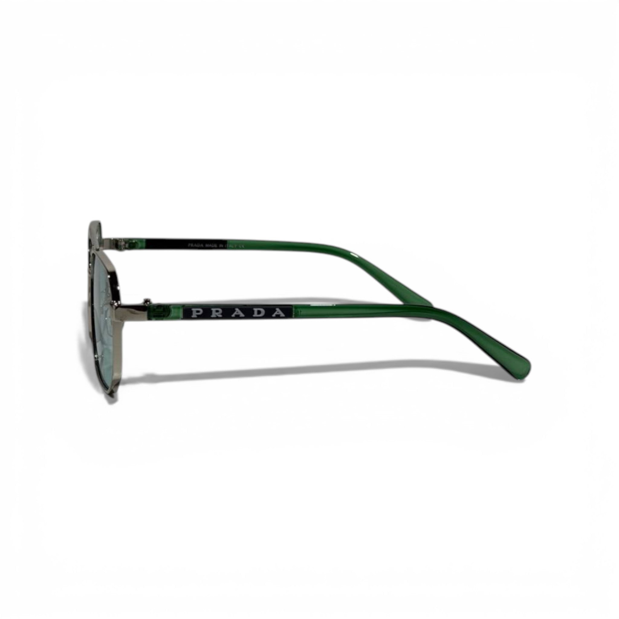 Prada Luxury Aviator Sunglasses – Silver Frame with Green Temples 🕶️✨