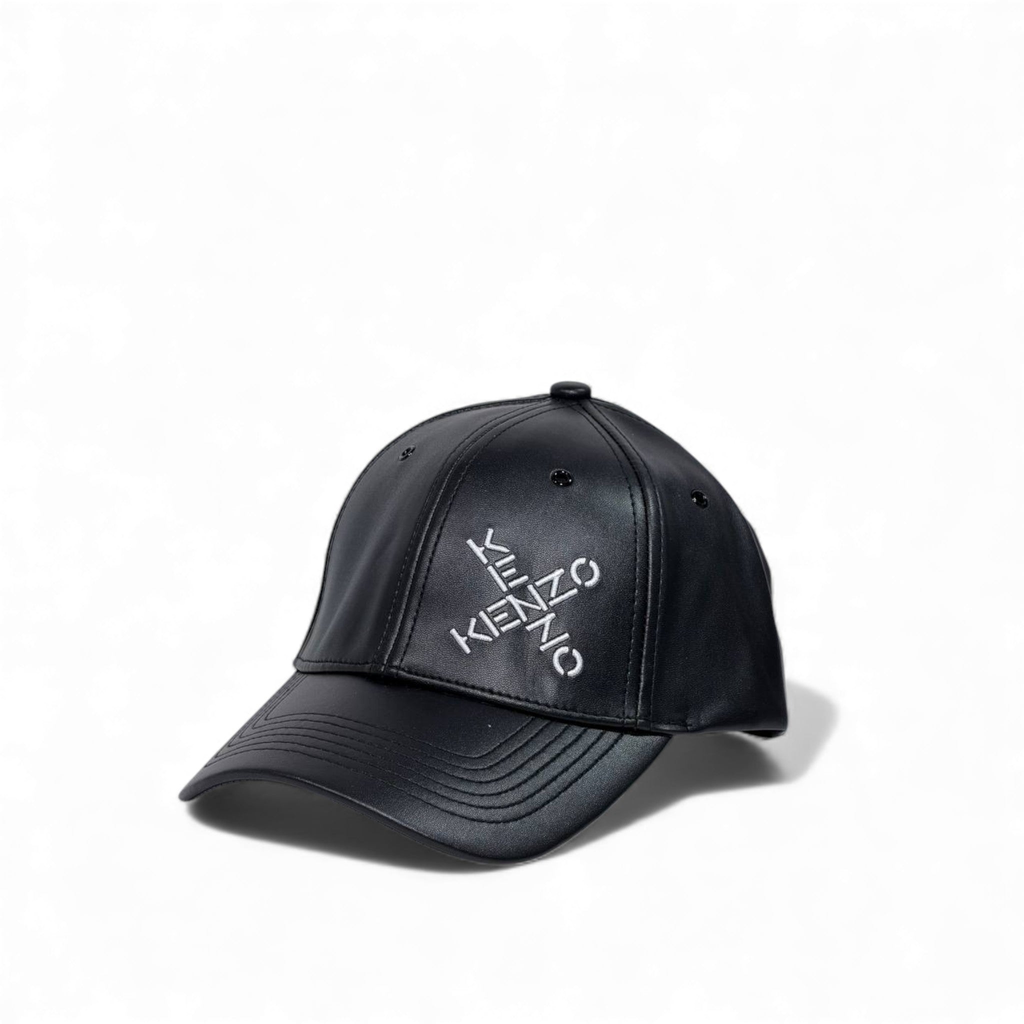 🧢 Kenzo Black Luxe Leather-Finish Cap – Embroidered Signature Edition