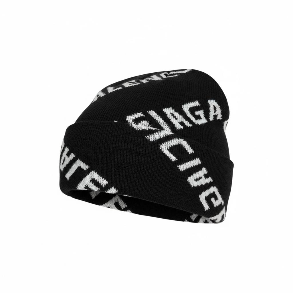 🧢 Balenciaga Black All-Over Wrap Logo Beanie – Premium Winter Streetwear 🖤✨