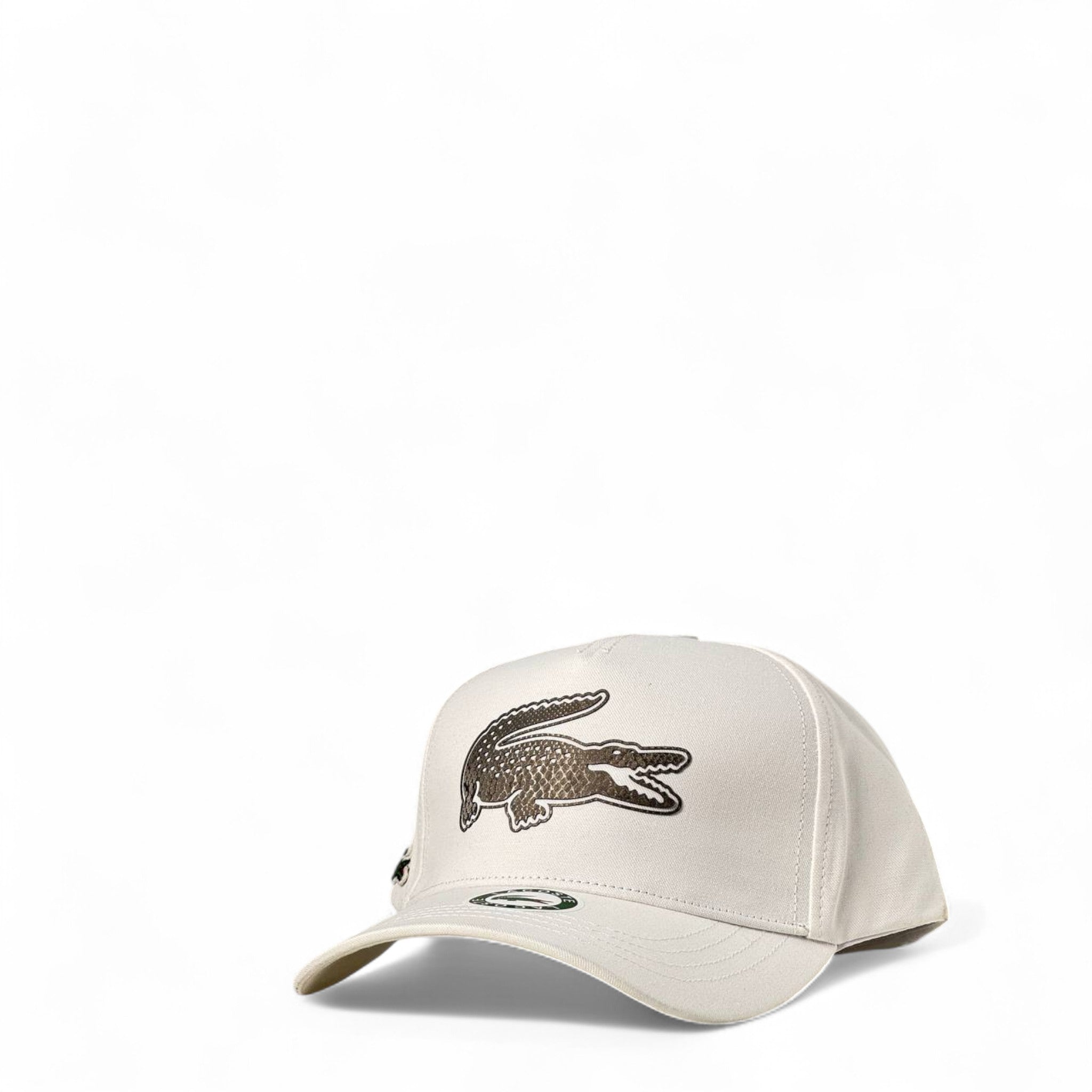 🤍 Lacoste Signature Croc Cap – Off-White Elegance with an Edge