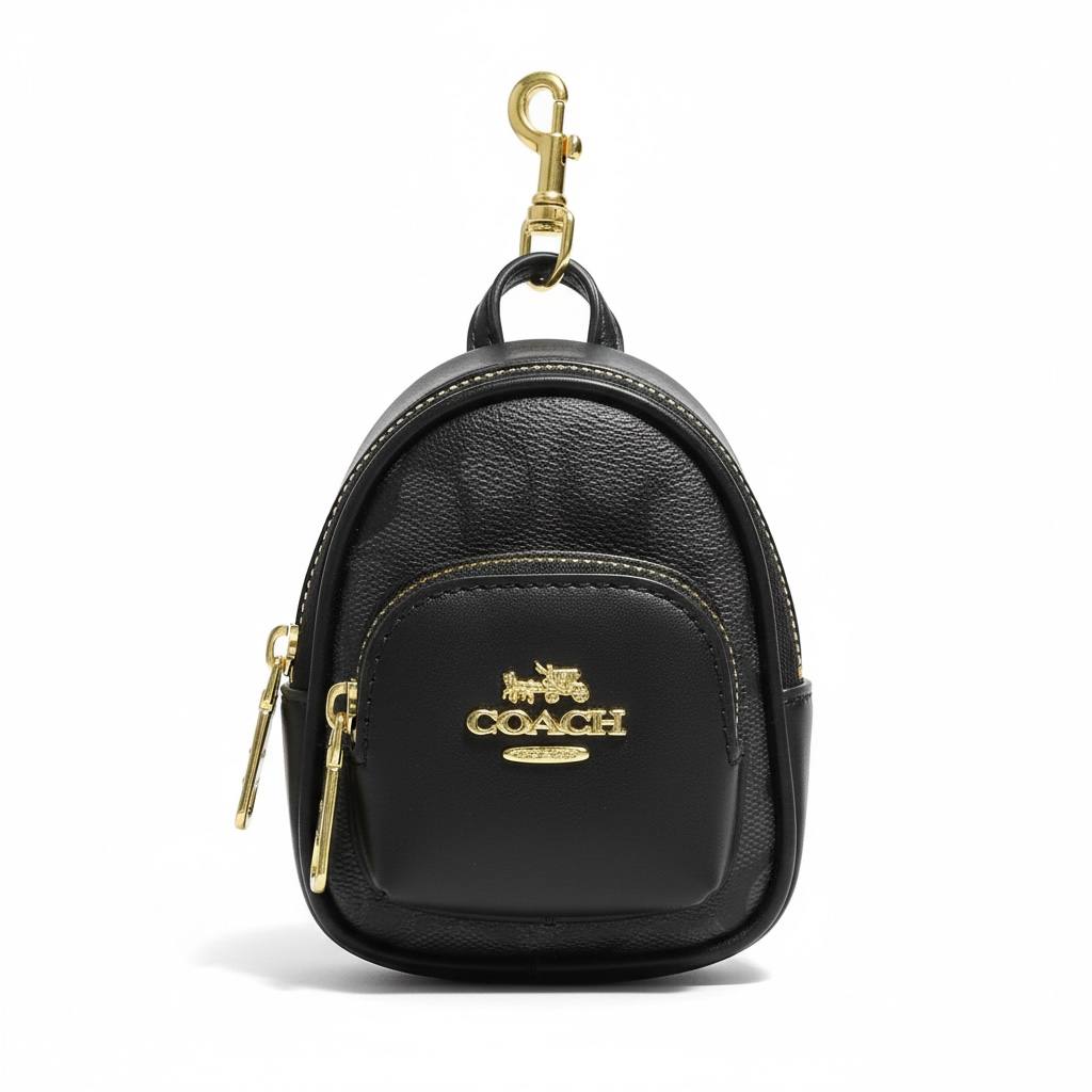 🎒 COACH Mini Leather Backpack Bag Charm – Black Designer Keychain ✨