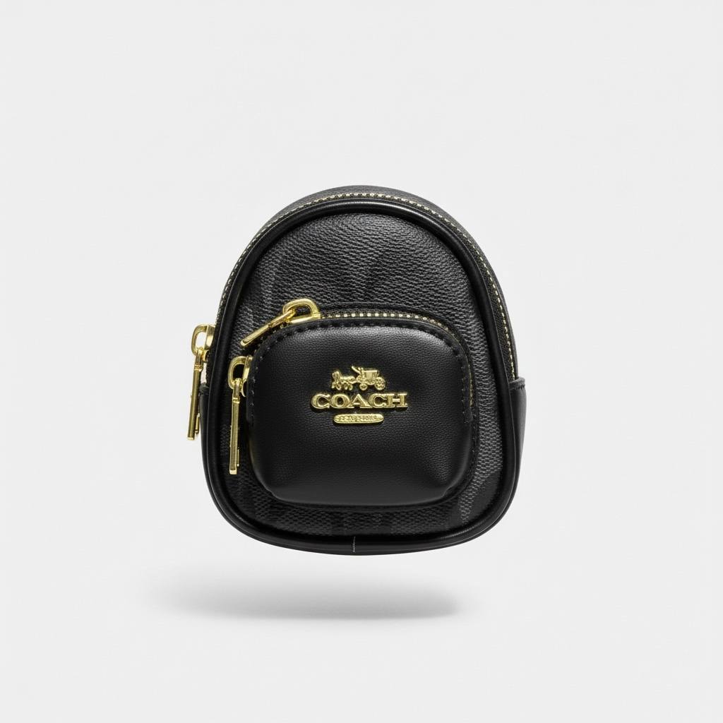 🎒 COACH Mini Leather Backpack Bag Charm – Black Designer Keychain ✨