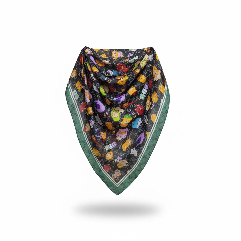 🖤 Gucci Cartoon Monogram Scarf & Hijab – Playful Luxury Designer Shawl ✨
