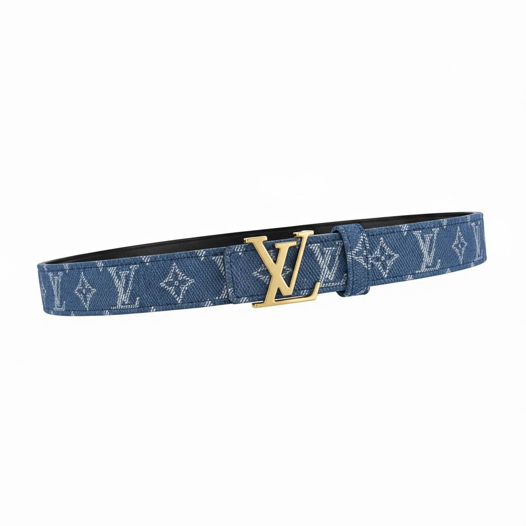 🔷 Louis Vuitton Denim Monogram Belt – LV Gold Buckle Designer Belt ✨