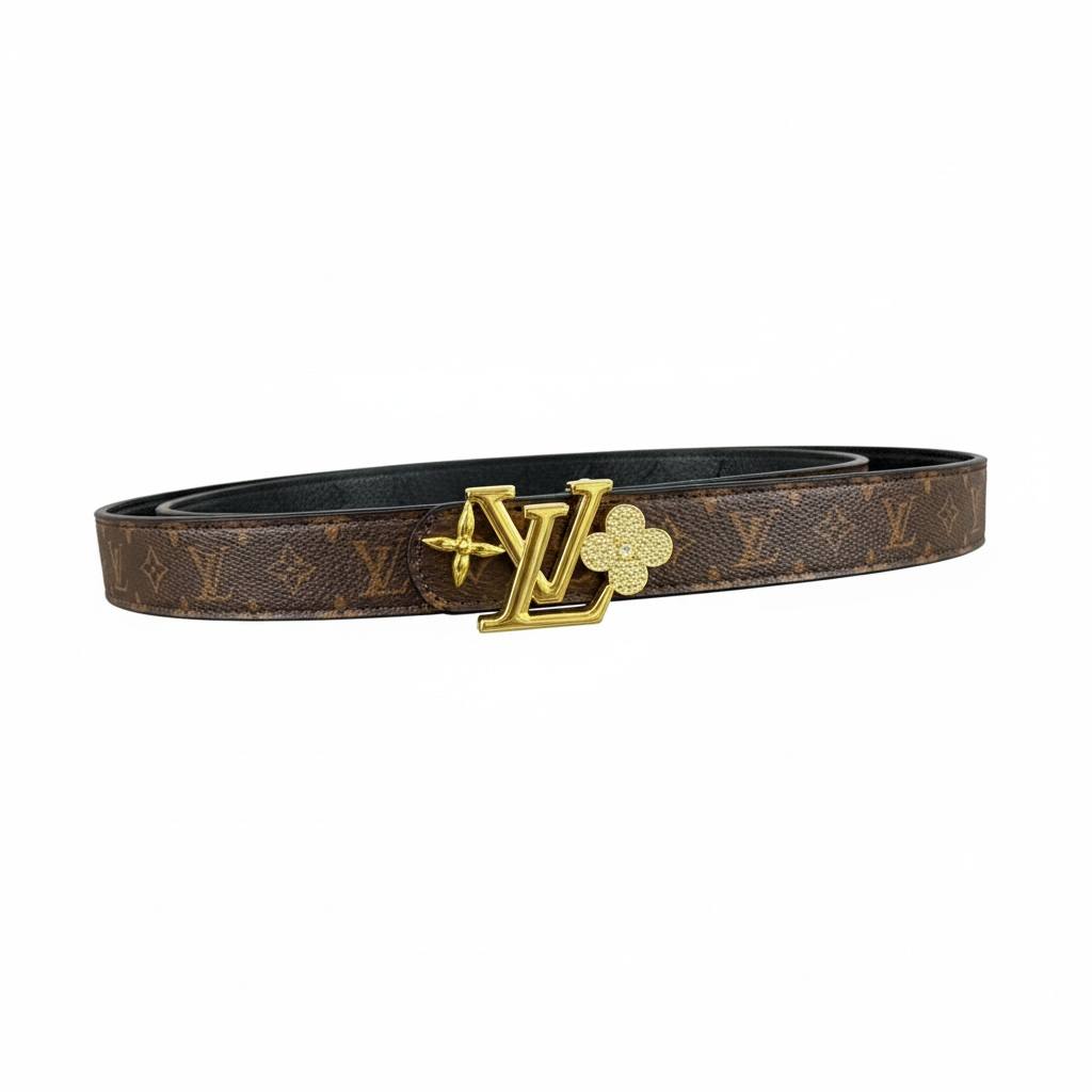 ✨ Louis Vuitton Monogram Belt with Floral LV Buckle – Luxury Designer Belt 🤎