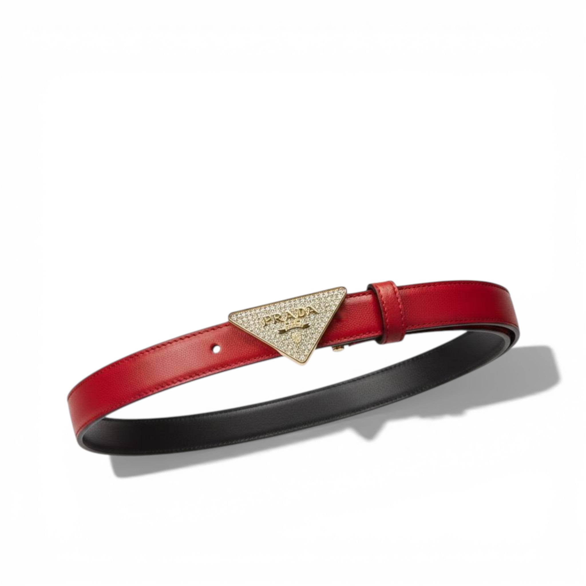 ❤️ Prada Triangle Logo Leather Belt – Red Luxury Designer Belt ✨