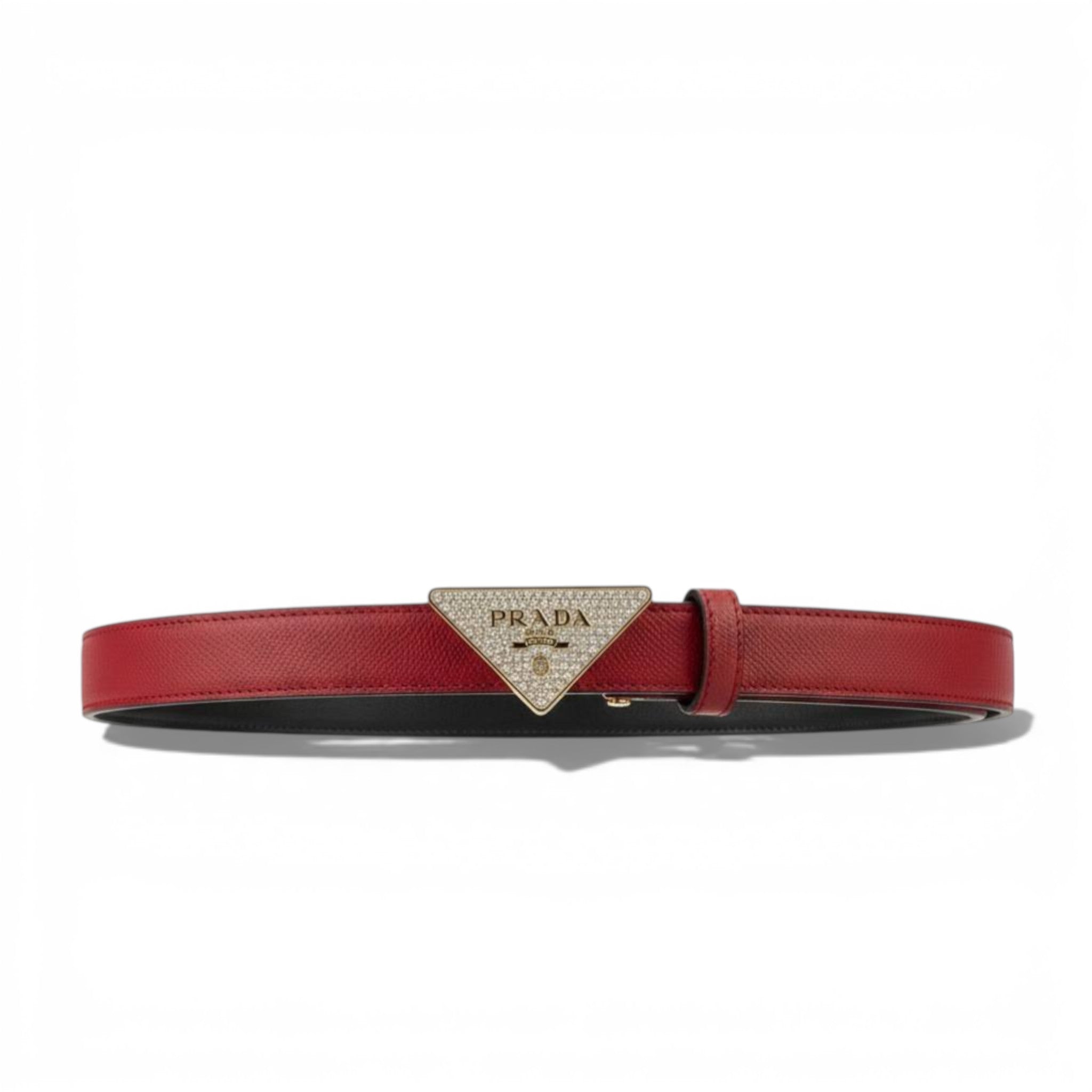 ❤️ Prada Triangle Logo Leather Belt – Red Luxury Designer Belt ✨