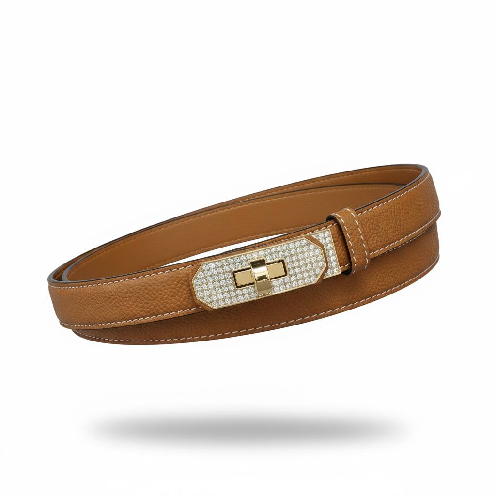 ✨ Hermès Crystal Kelly Lock Leather Belt – Luxury Brown Designer Belt 🤎
