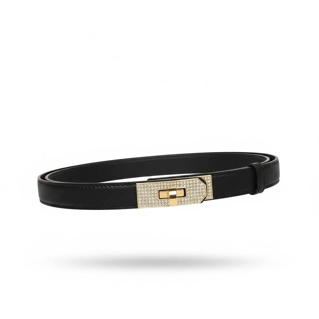 ✨ Hermès Crystal Kelly Lock Leather Belt – Black Luxury Designer Belt 🖤