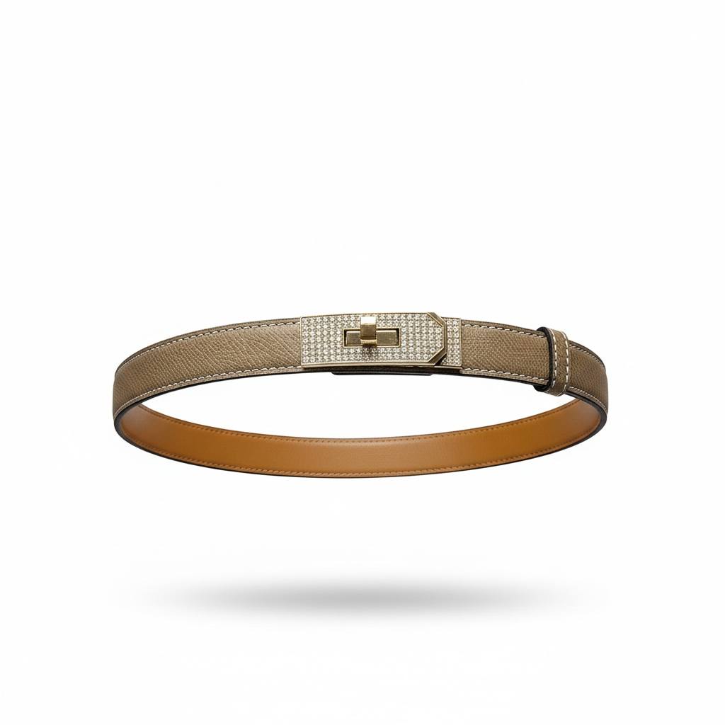 ✨ Hermès Crystal Kelly Lock Leather Belt – Taupe Luxury Designer Belt 🤎