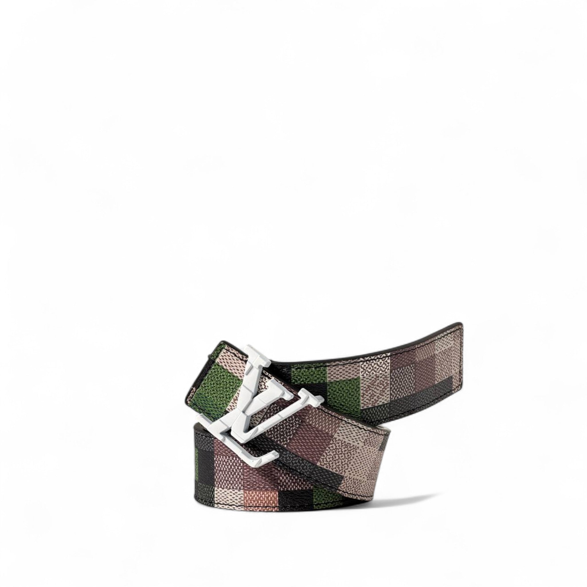 🟩🟫 Louis Vuitton Damier Multicolor Belt – Silver LV Buckle (110 cm) 🟫🟩