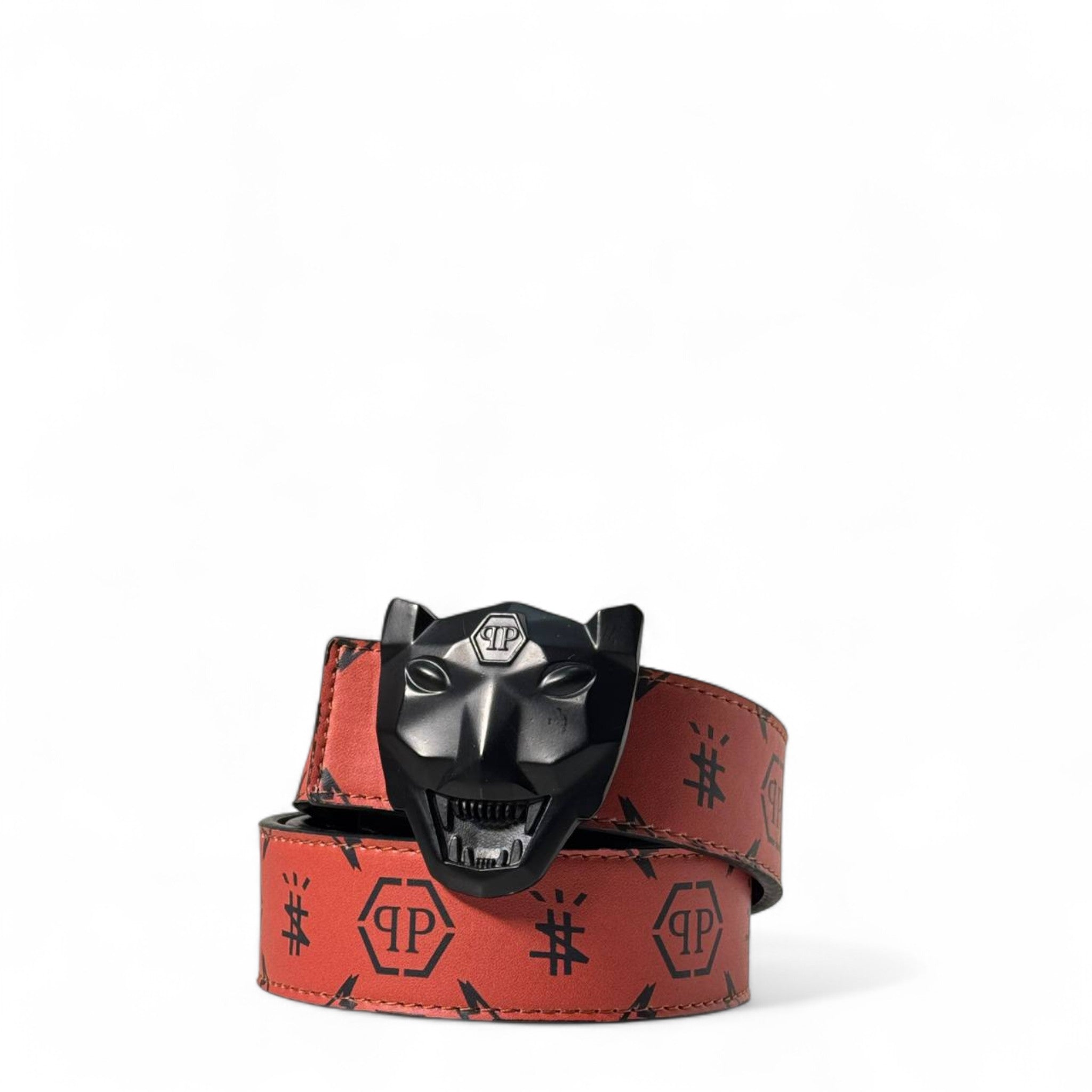 🔥 Philipp Plein Panther Buckle Belt – Red Beast Mode (120 cm) 🐾