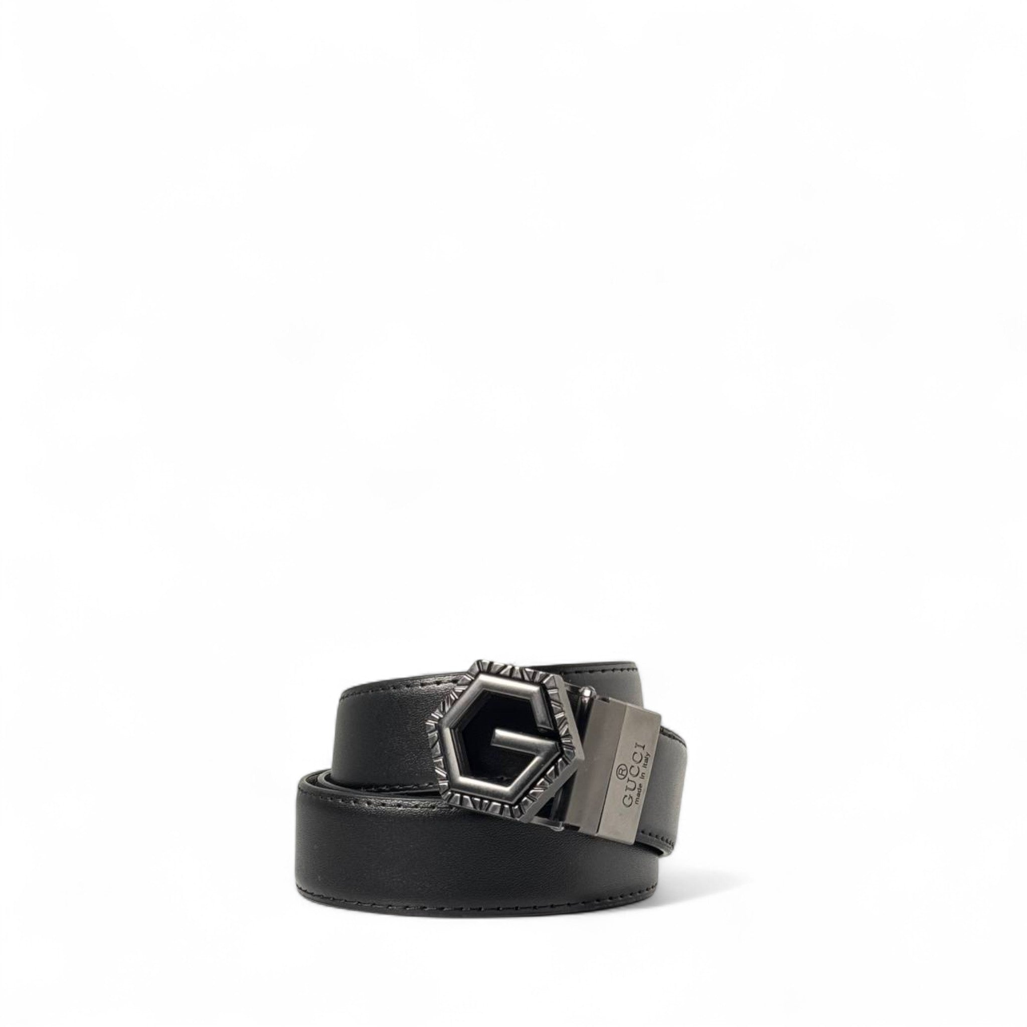 🖤 Gucci Black Leather Belt with Hexagon Buckle | 115 cm