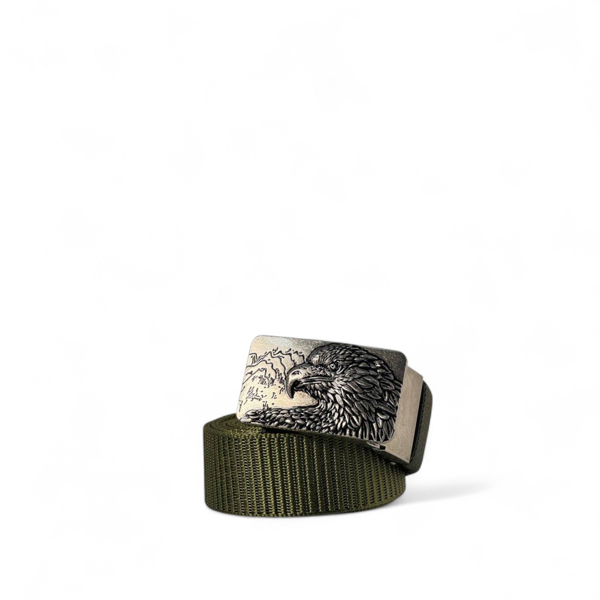 🦅 Eagle Emblem Olive Tactical Belt – 125cm | Rugged Adventure Style