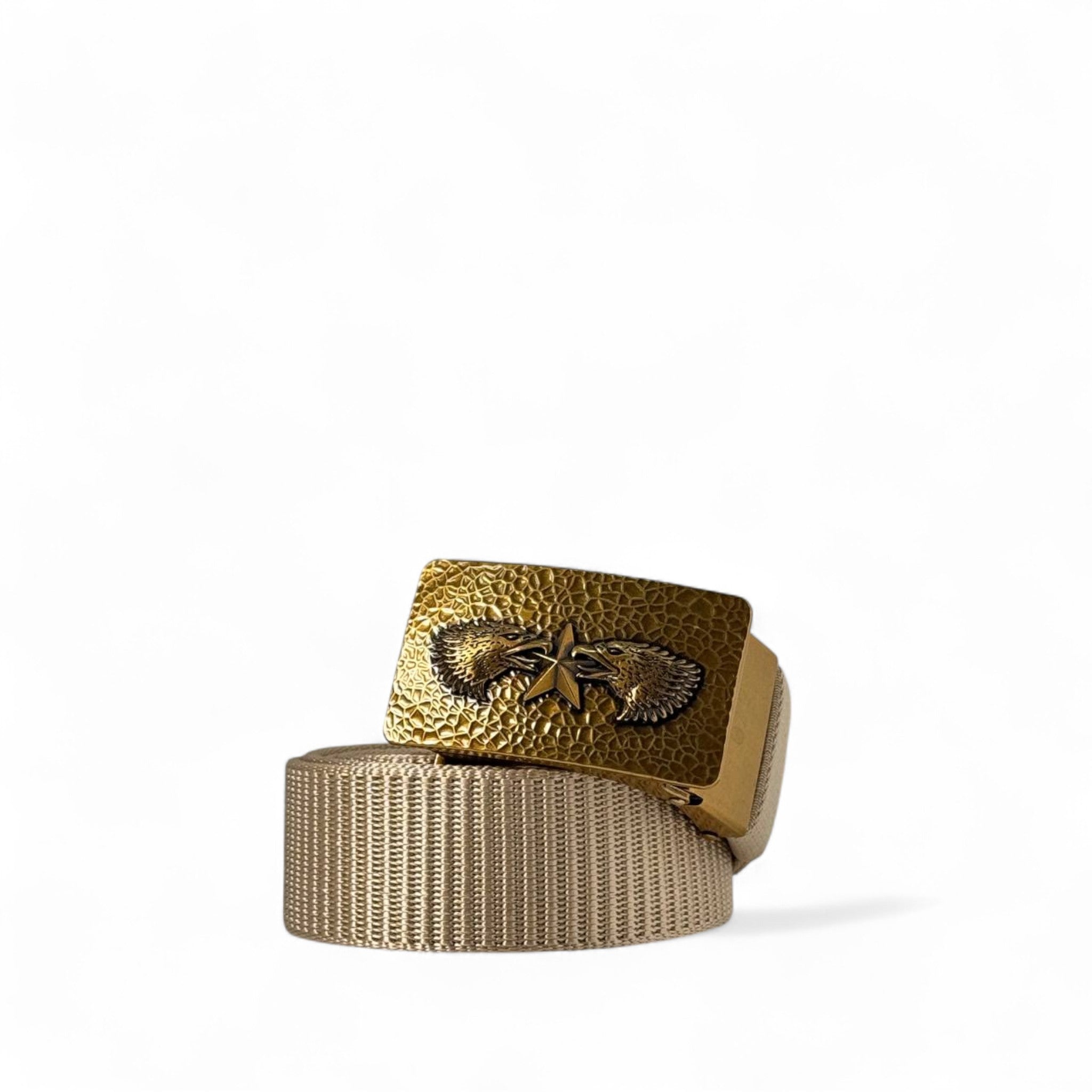 🦅 Valor Star Tactical Belt – 125cm Beige | Dual Eagle Gold Buckle