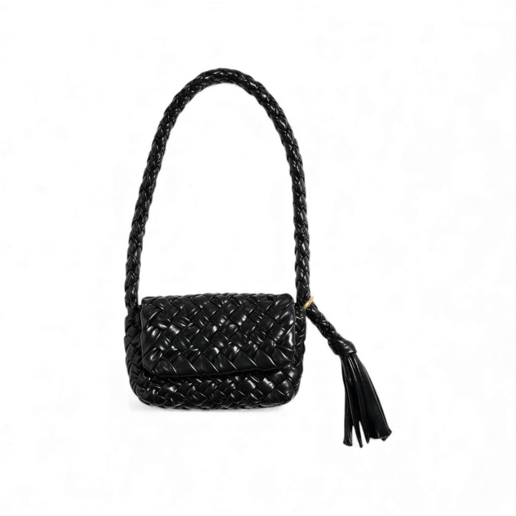 🔥 Bottega Veneta Handmade Woven Shoulder Bag – Black Artisan Edition 🔥