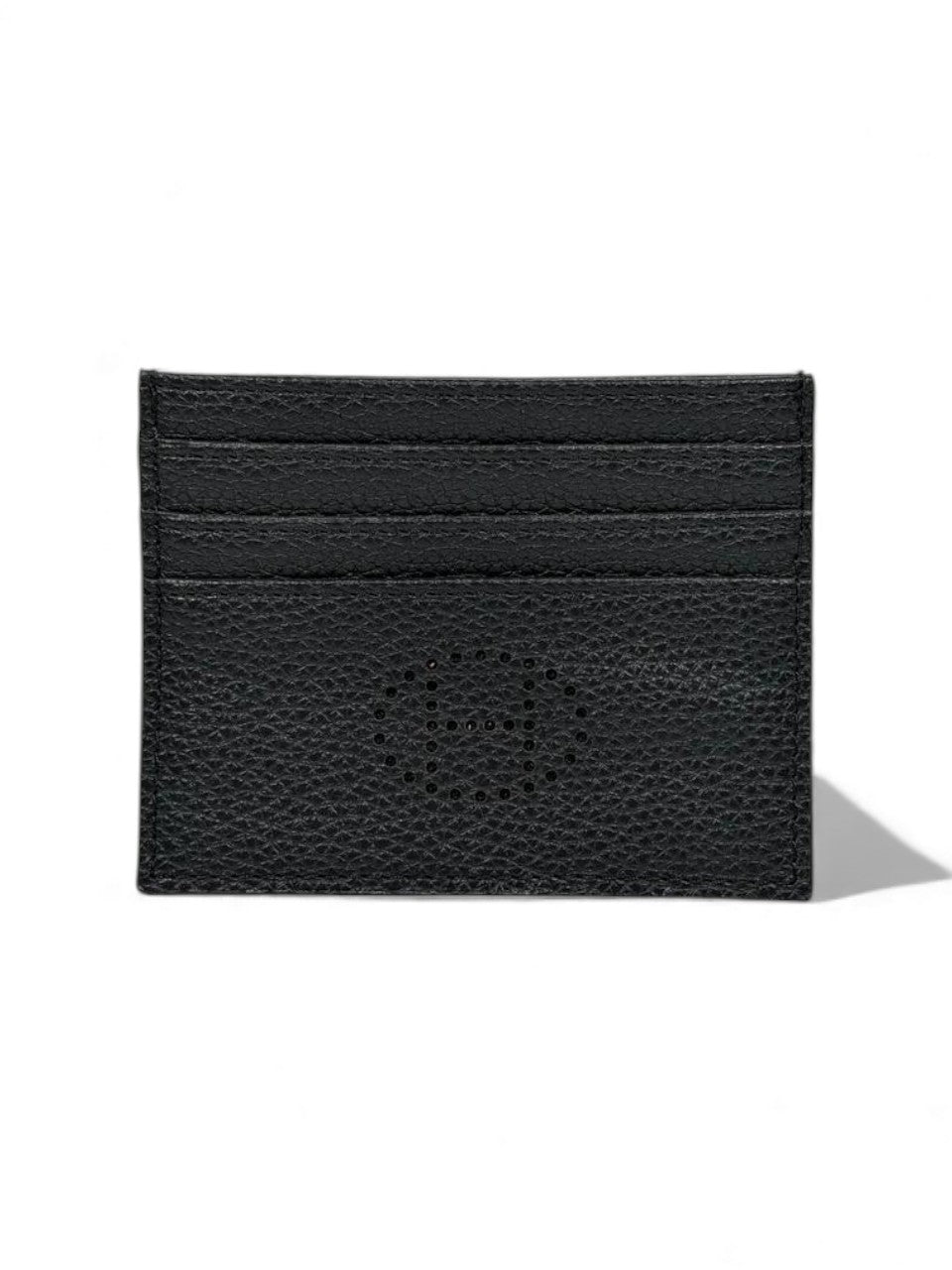 đĽ Hermès-Inspired Black Leather Card Holder â Perforated H Edition đĽ