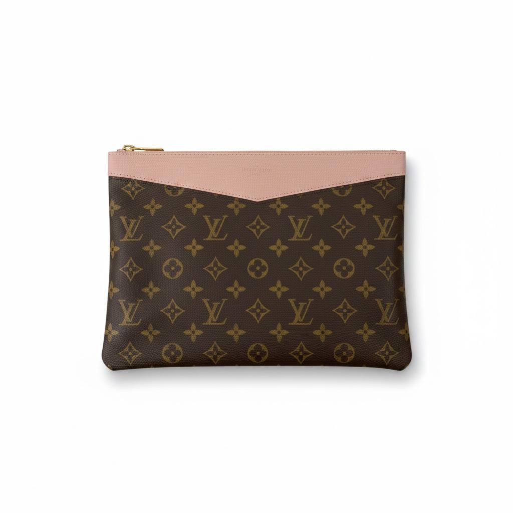 👜 Louis Vuitton Inspired Monogram Clutch – Pink Trim Edition