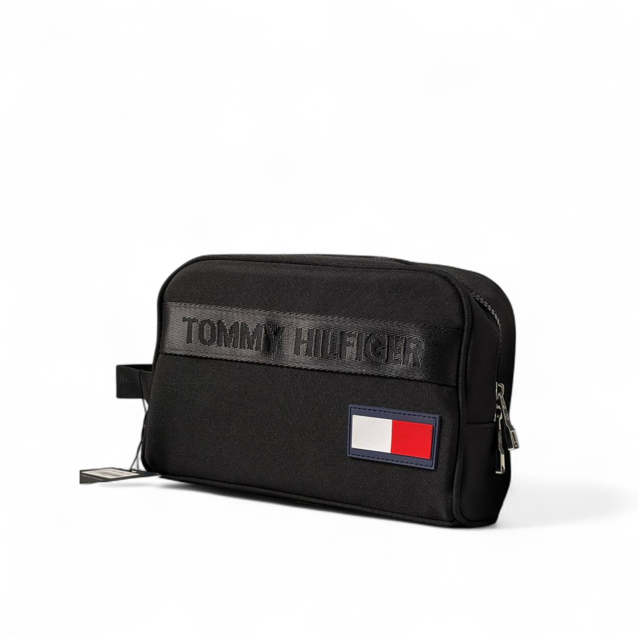 Tommy Hilfiger Black Toiletry Bag 🖤 | Tonal Logo & Flag Patch Travel Case