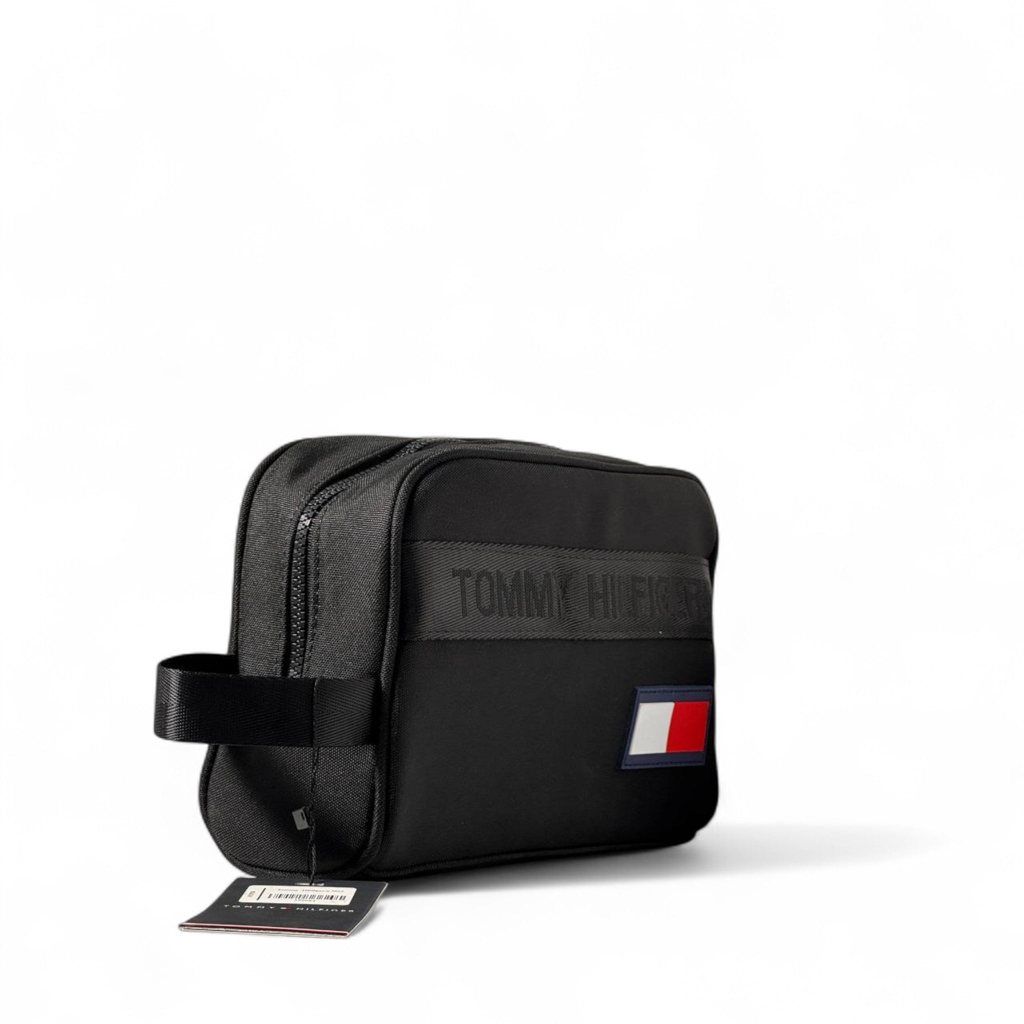 Tommy Hilfiger Black Toiletry Bag 🖤 | Tonal Logo & Flag Patch Travel Case