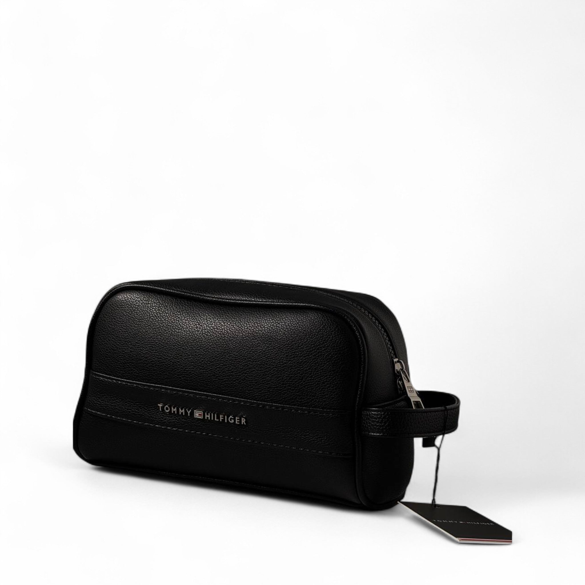Tommy Hilfiger Classic Black Toiletry Bag ๐ค | Pebbled Leather-Look Travel Kit