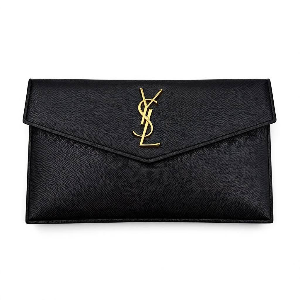 Saint Laurent YSL Kate Envelope Clutch – Black & Gold 🖤✨ | Luxury Evening Bag