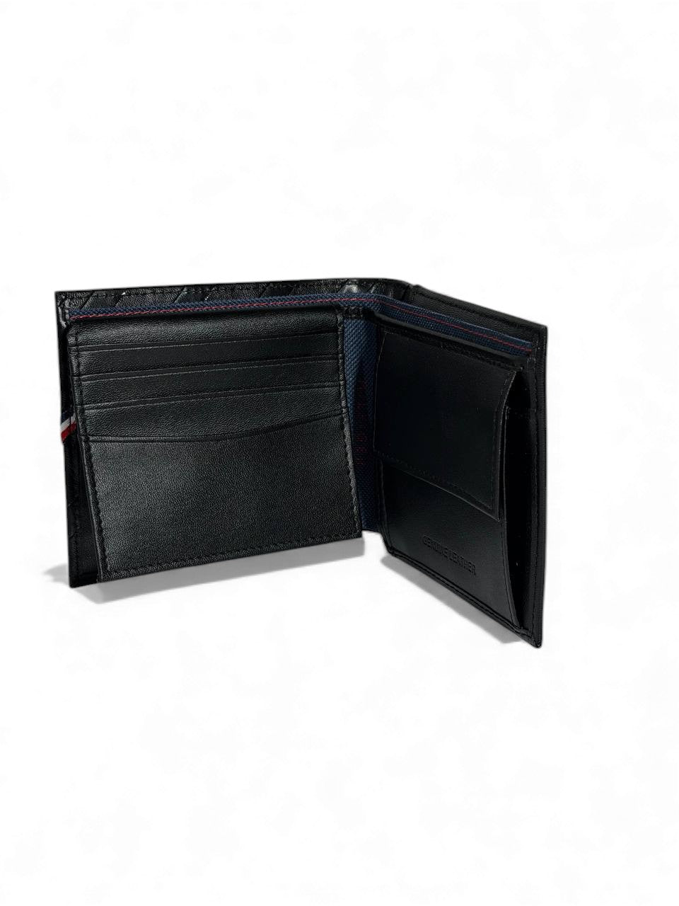 Tommy Hilfiger Black Quilted Leather Wallet – Tricolor Signature Detail 🖤🇺🇸 | Men’s Slim Wallet