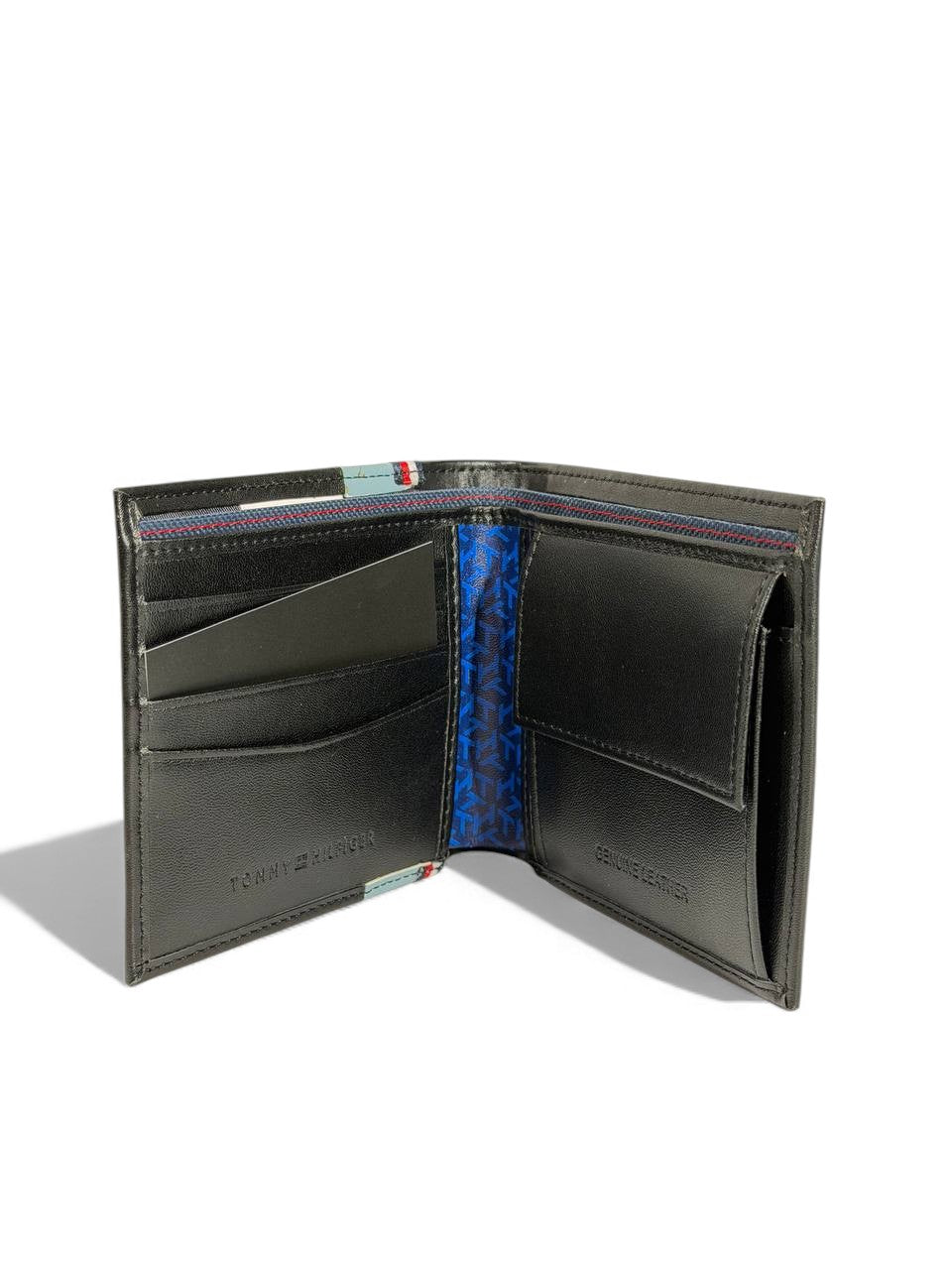Tommy Hilfiger Black & Blue Stripe Bifold Wallet – Premium Leather 🇺🇸🖤💙