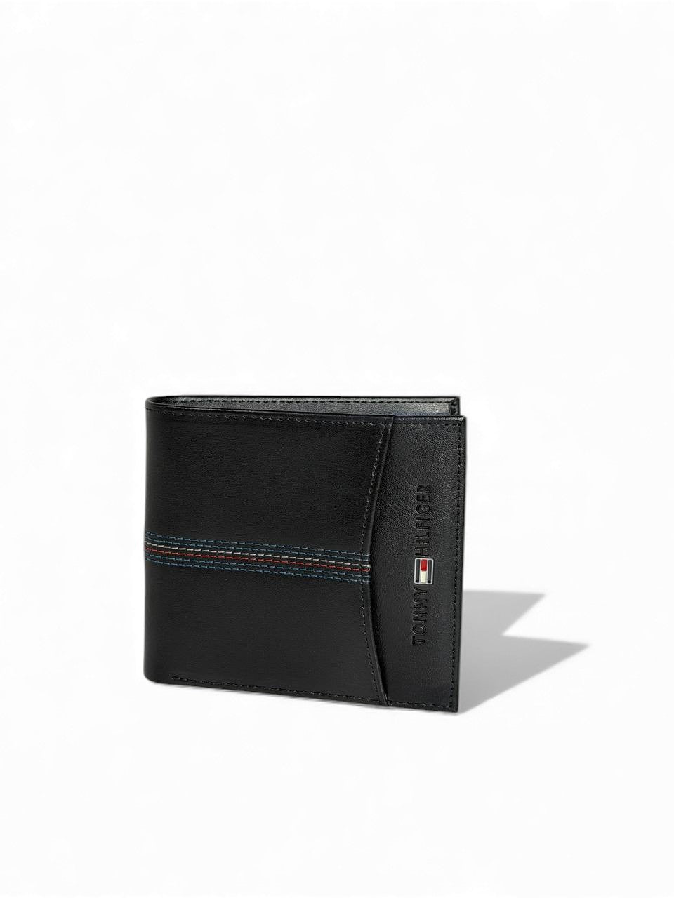Tommy Hilfiger Black Stitch Leather Wallet 🖤✨ | Classic & Slim Design