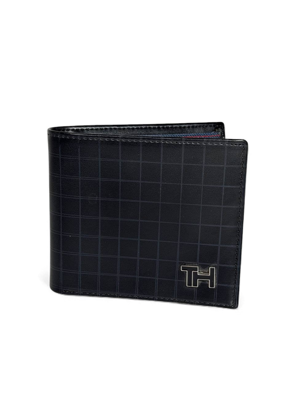 Tommy Hilfiger Grid-Pattern Leather Wallet 🖤🔳 | Premium TH Metal Logo