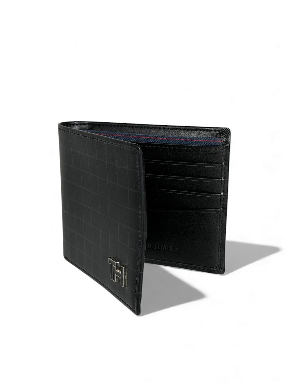 Tommy Hilfiger Grid-Pattern Leather Wallet 🖤🔳 | Premium TH Metal Logo