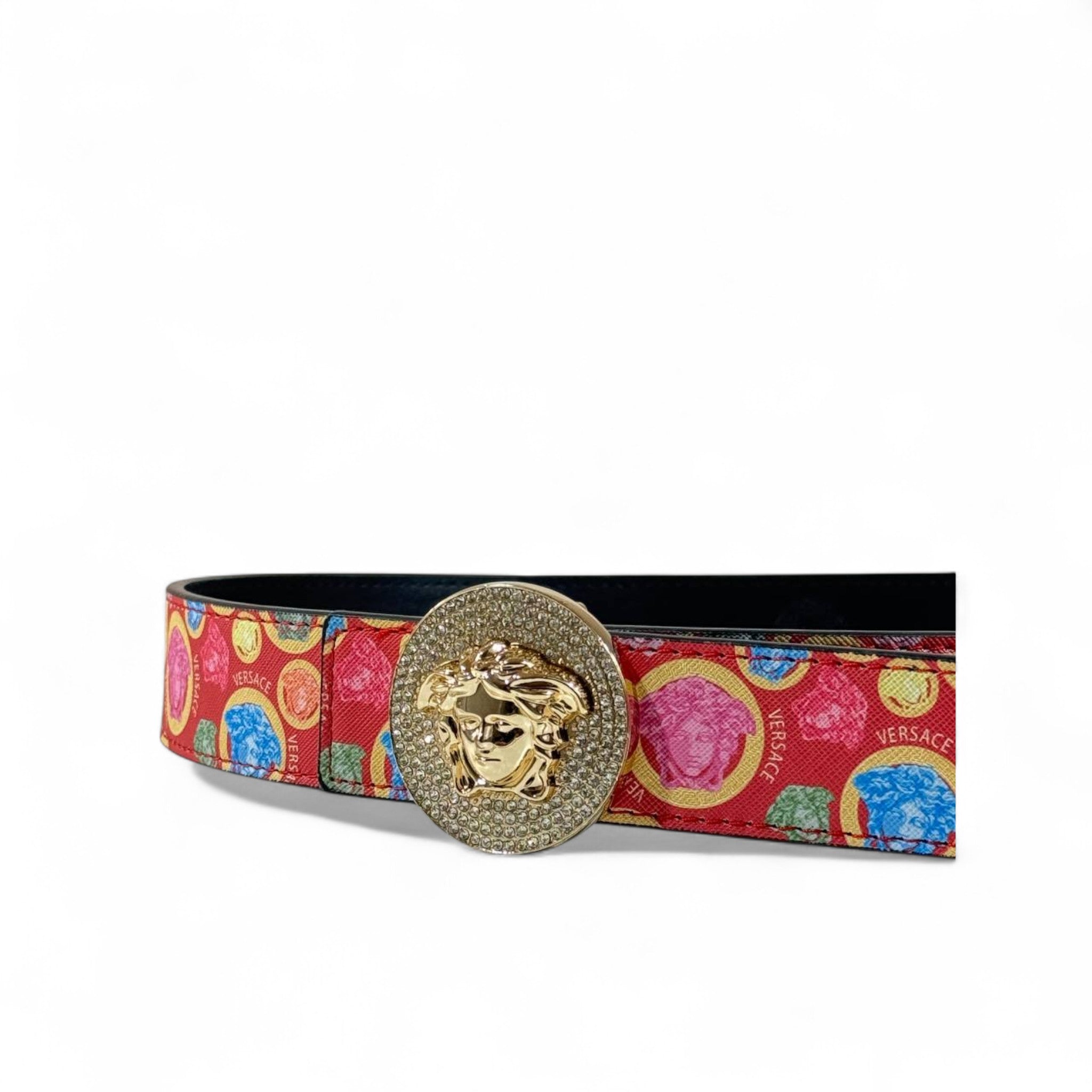🌟 Versace Medusa Buckle Belt – Multicolor Baroque Print | 120 cm