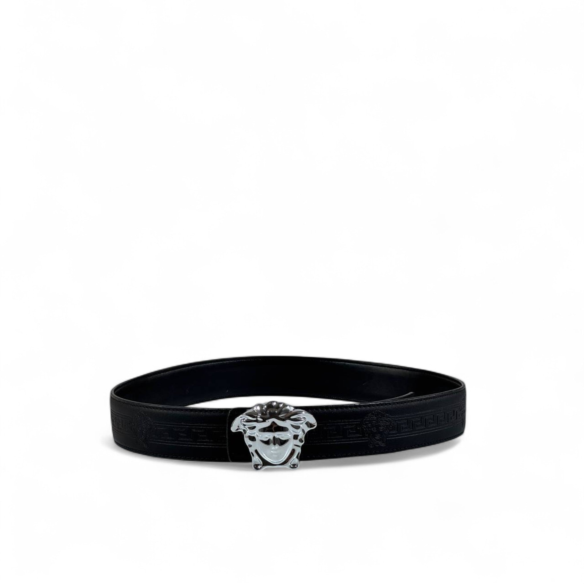 🖤 Versace Black Leather Belt – Silver Medusa Buckle | 110 cm