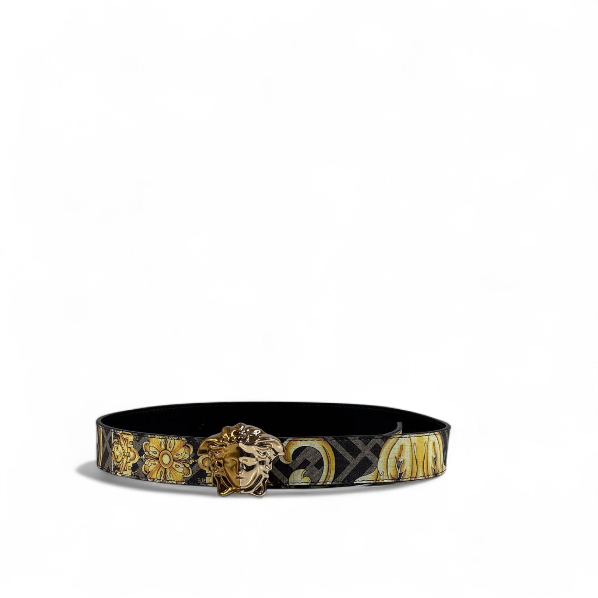 ⚜️ Versace Baroque Print Belt – Gold Medusa Buckle | 115 cm