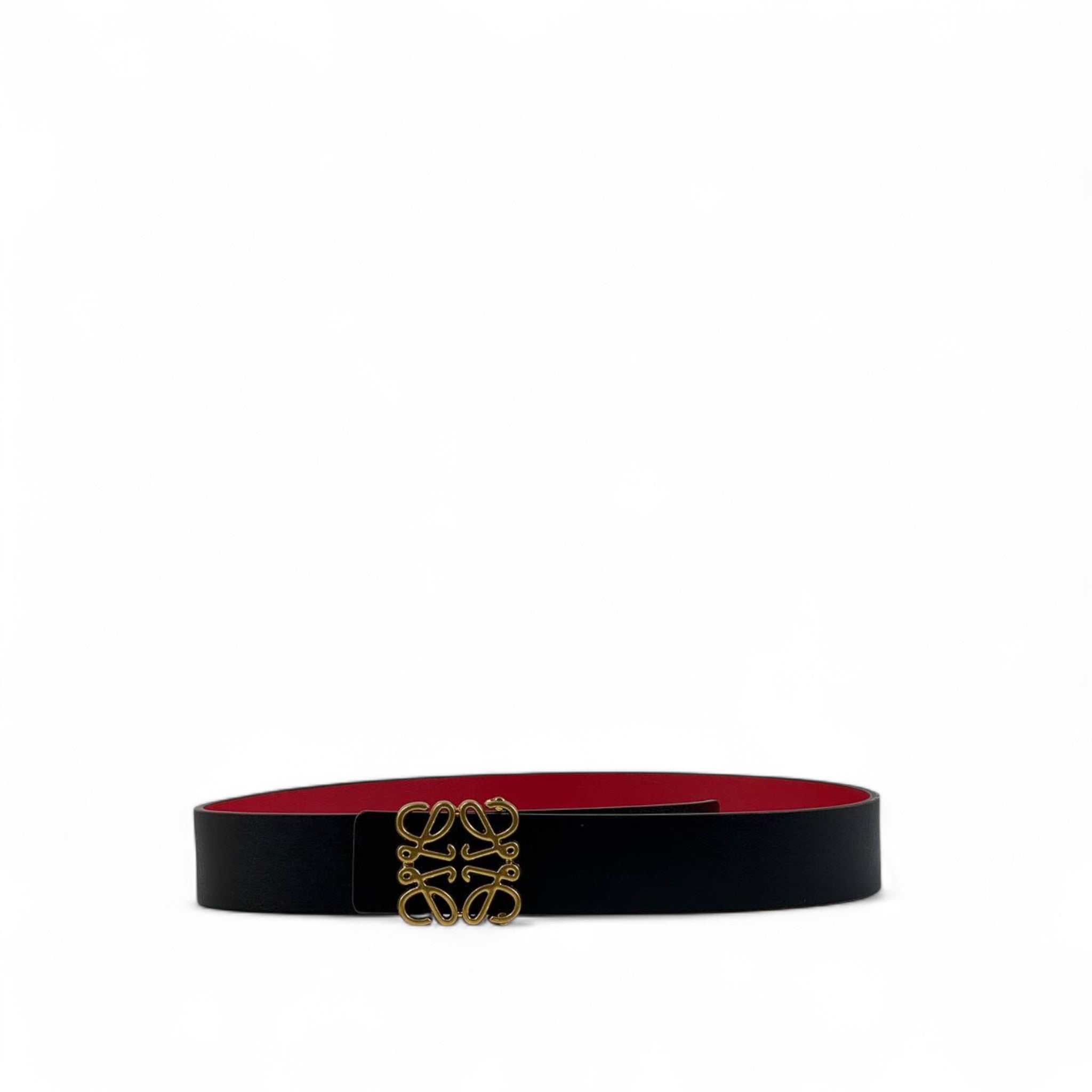 🖤 Loewe Black & Red Reversible Leather Belt – Gold Anagram Buckle | 100 cm