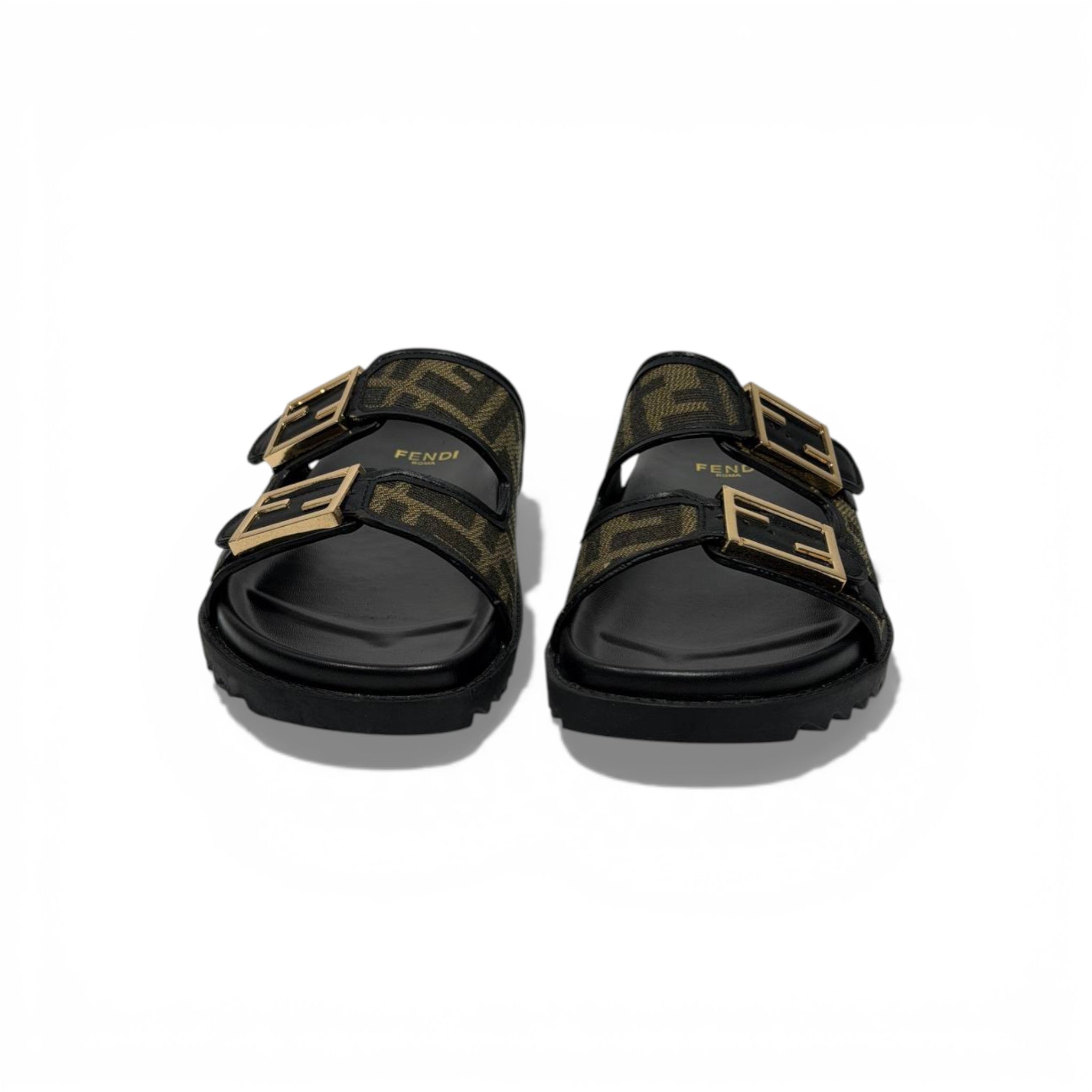 Fendi Monogram Double-Buckle Slides – Luxury Designer Sandals 🖤✨ | Premium Casual Summer Slippers