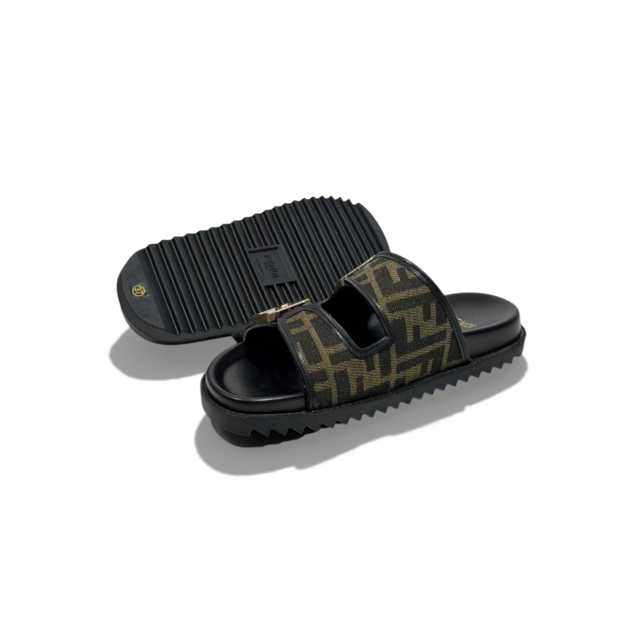 Fendi Monogram Double-Buckle Slides – Luxury Designer Sandals 🖤✨ | Premium Casual Summer Slippers