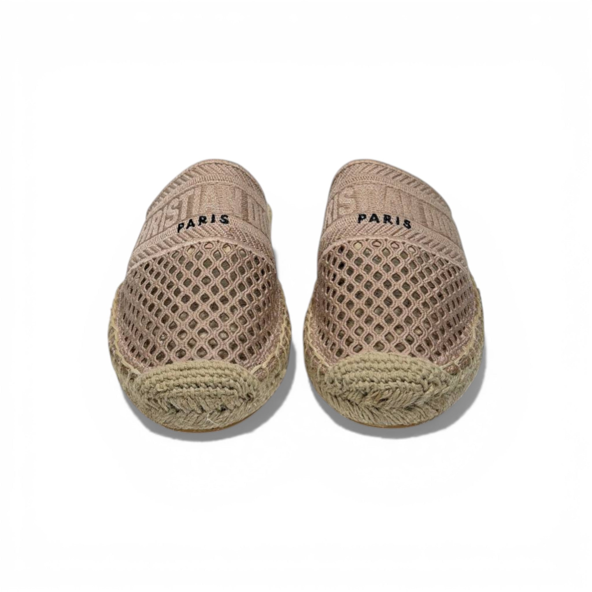 Christian pink Mesh Espadrille Slides – Beige Luxury Summer Mules 🌾✨ | Dior Designer Casual Sandals