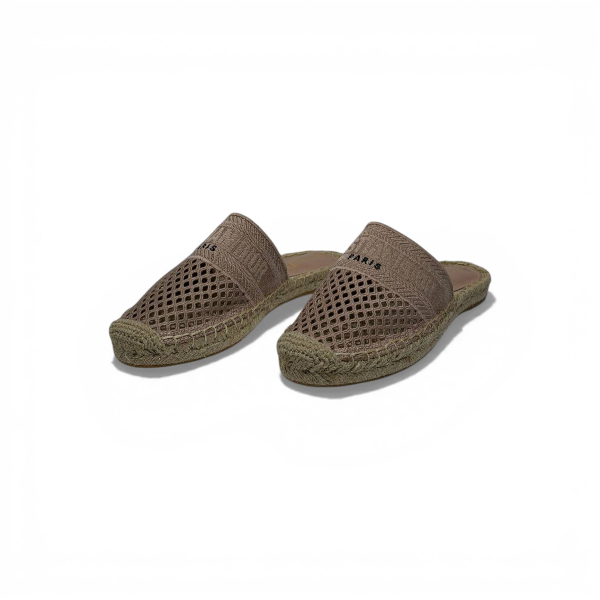 Christian pink Mesh Espadrille Slides – Beige Luxury Summer Mules 🌾✨ | Dior Designer Casual Sandals