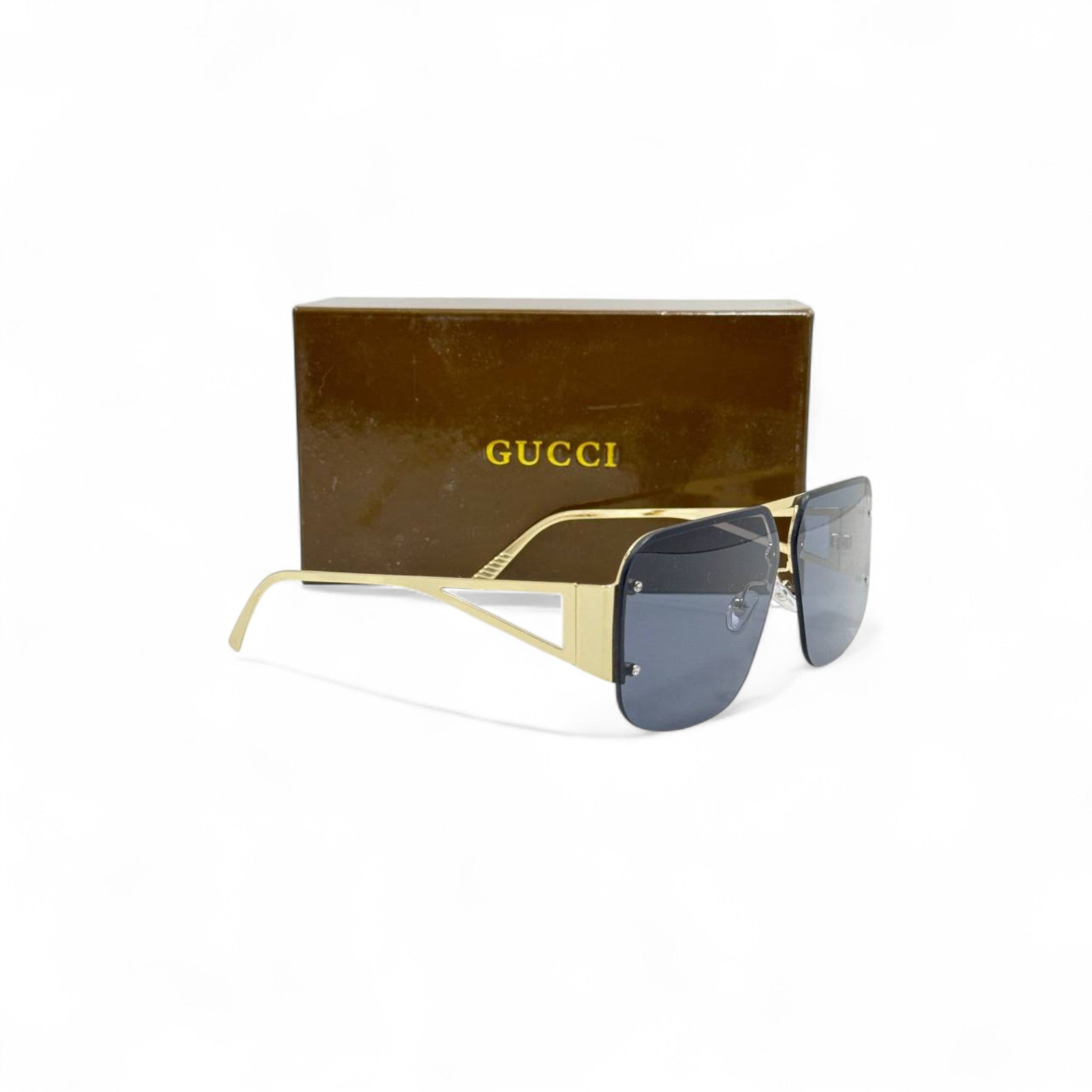 Gucci Gold Rimless Shield Sunglasses – Ultra-Luxe Geometry ✨🖤