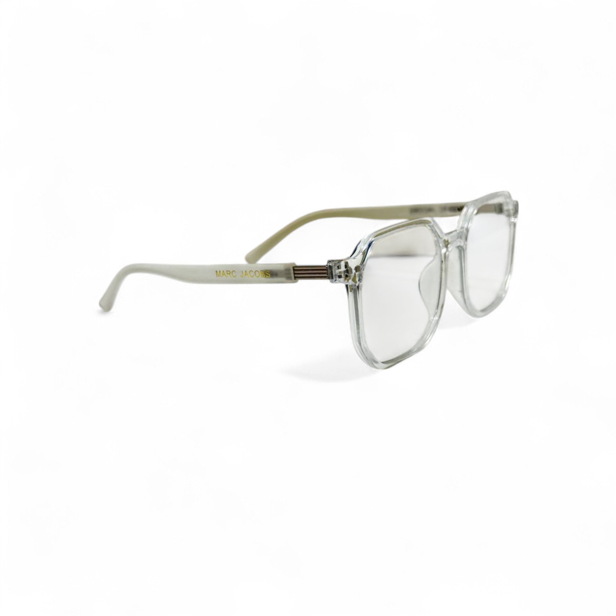 Marc Jacobs Transparent Frame Glasses – Crystal-Clear Style with Gold Detail 🤍✨