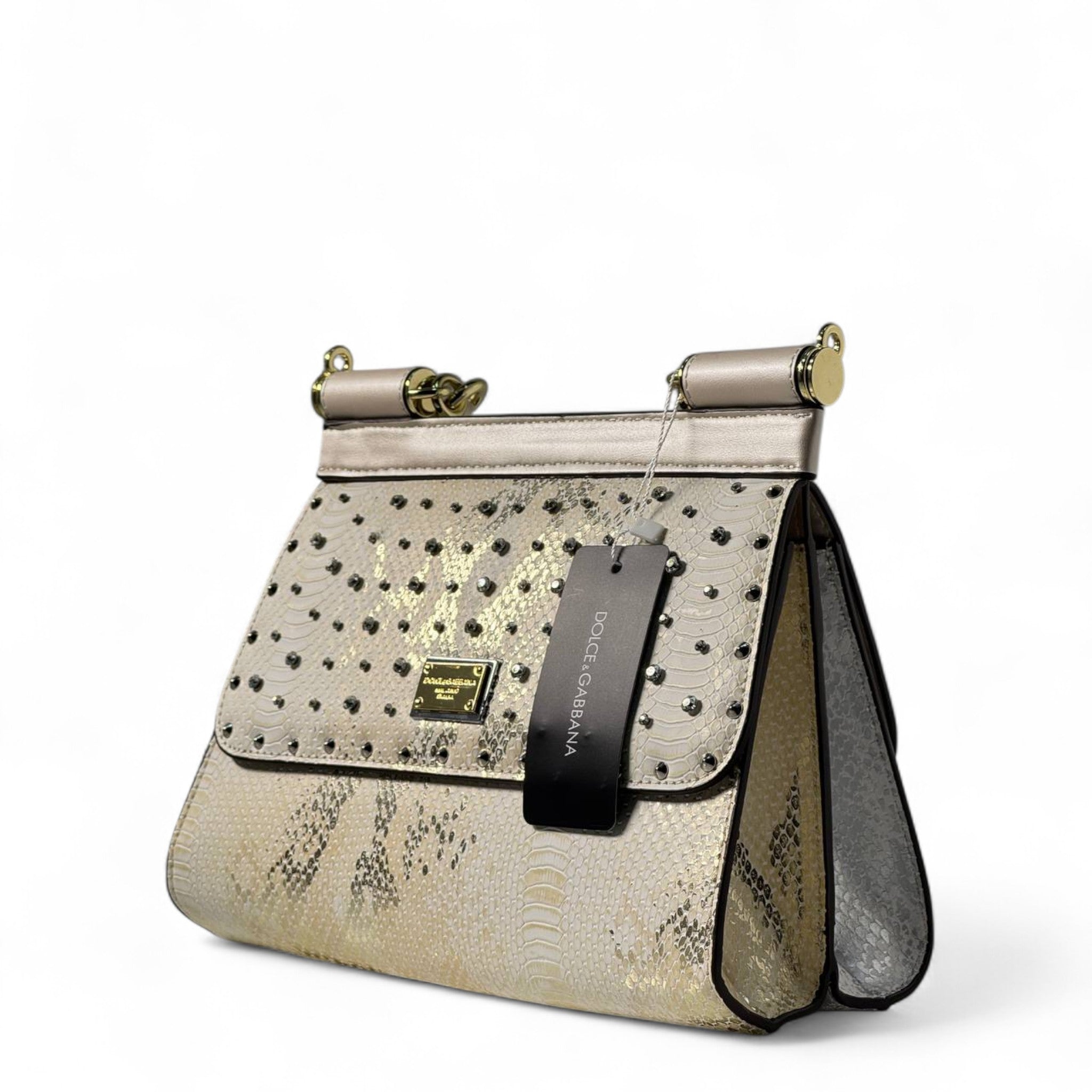 Dolce & Gabbana Double-Faced Python-Effect Bag – Reversible Silver & Champagne Glam ✨🐍 (without box)
