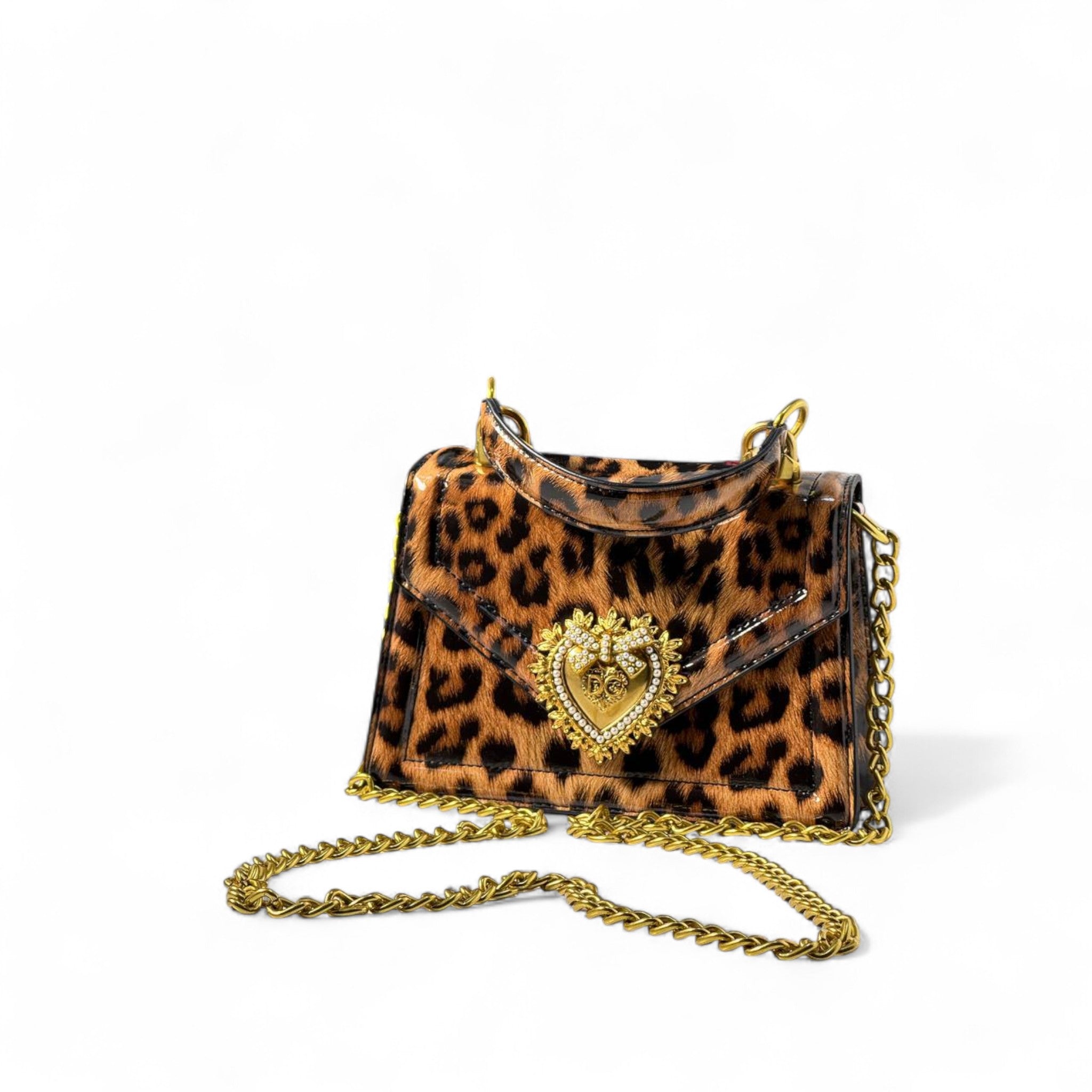 Dolce & Gabbana Devotion Leopard Print Mini Bag – Gold Sacred Heart Statement 🐆💛