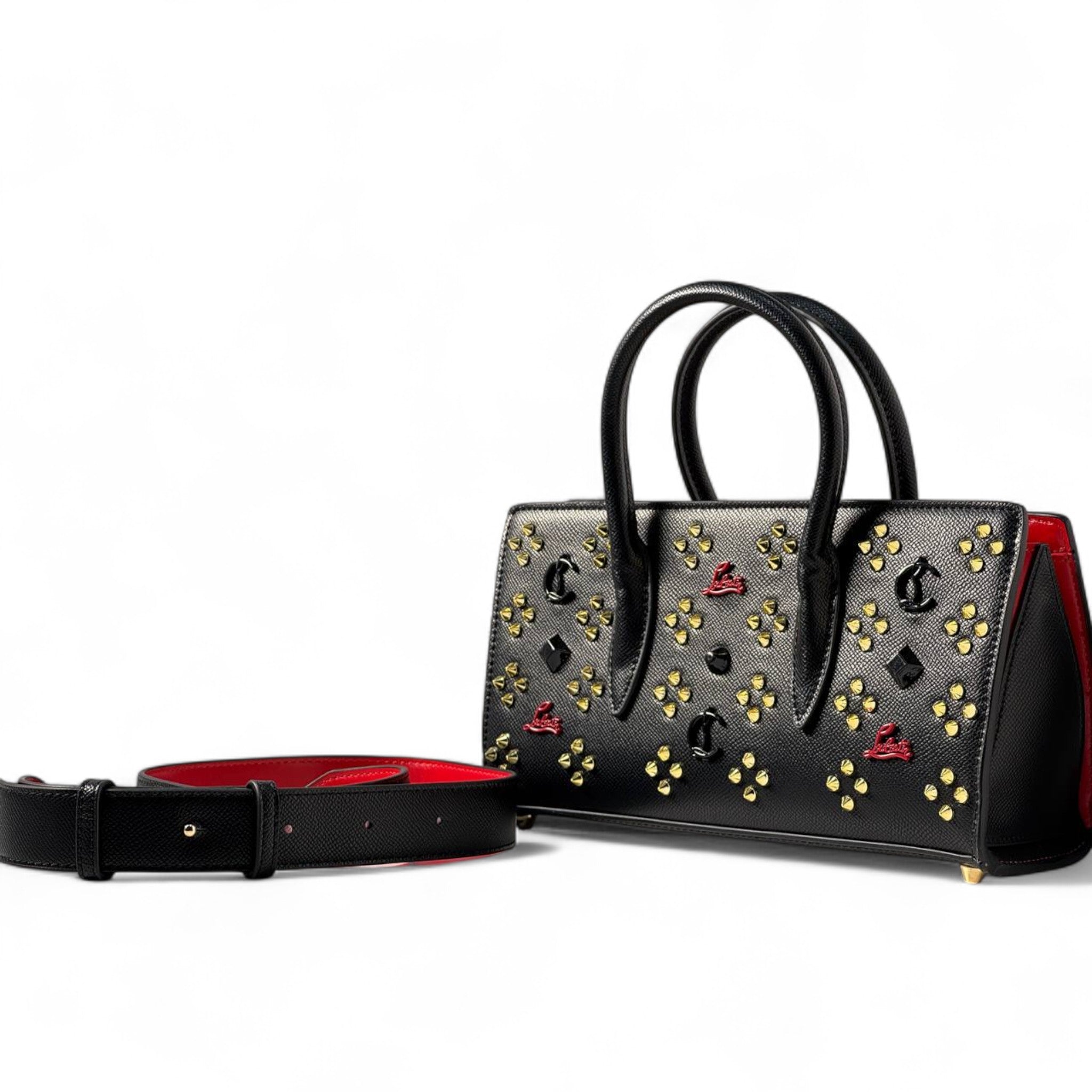 Christian Louboutin Cabarock Mini Tote – Black Studded Elegance with Red Accents 🖤❤️