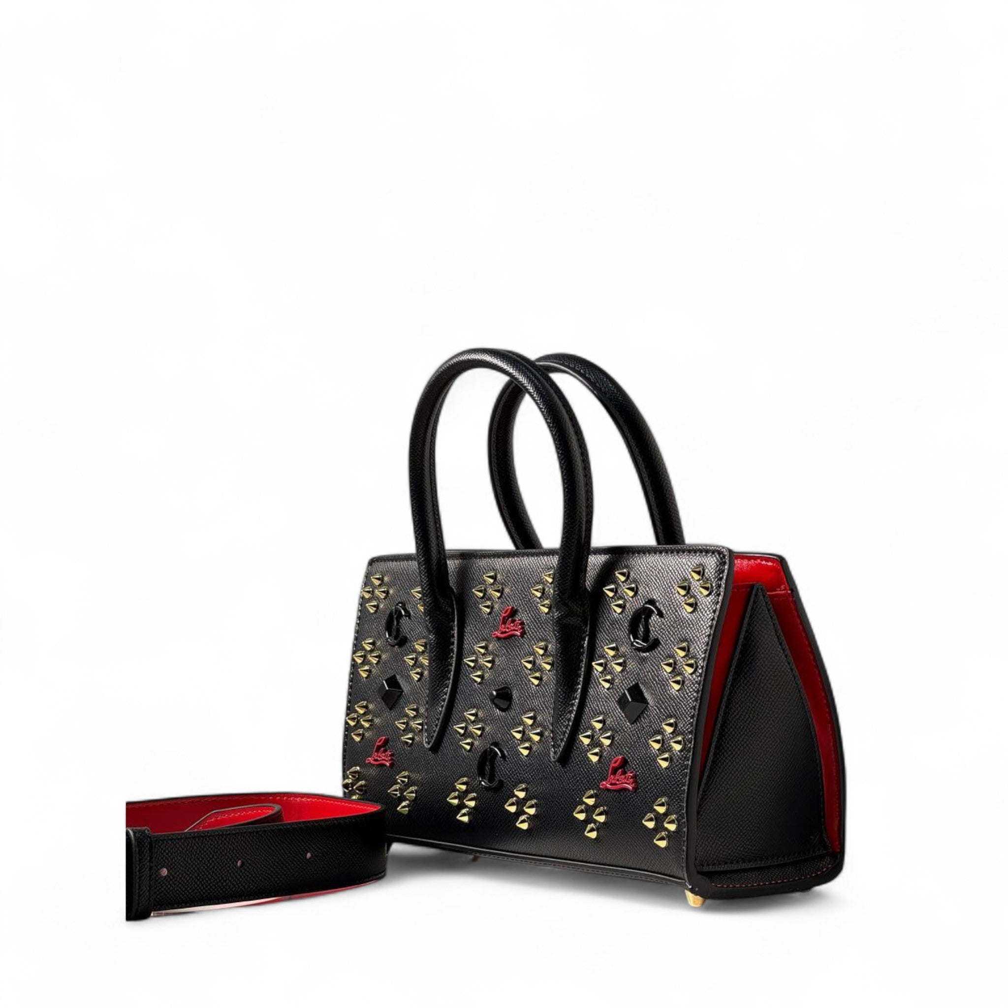 Christian Louboutin Cabarock Mini Tote – Black Studded Elegance with Red Accents 🖤❤️